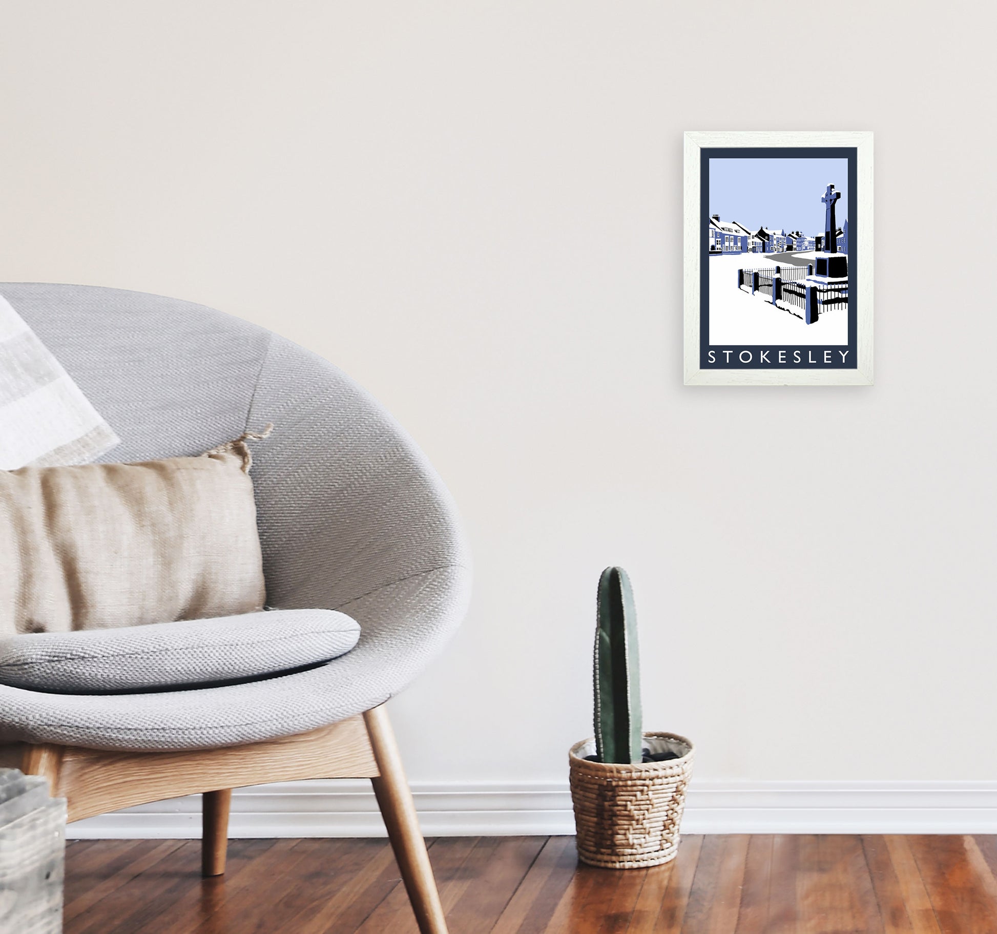 Stokesley In Snow Portrait by Richard O'Neill A4 Oak Frame