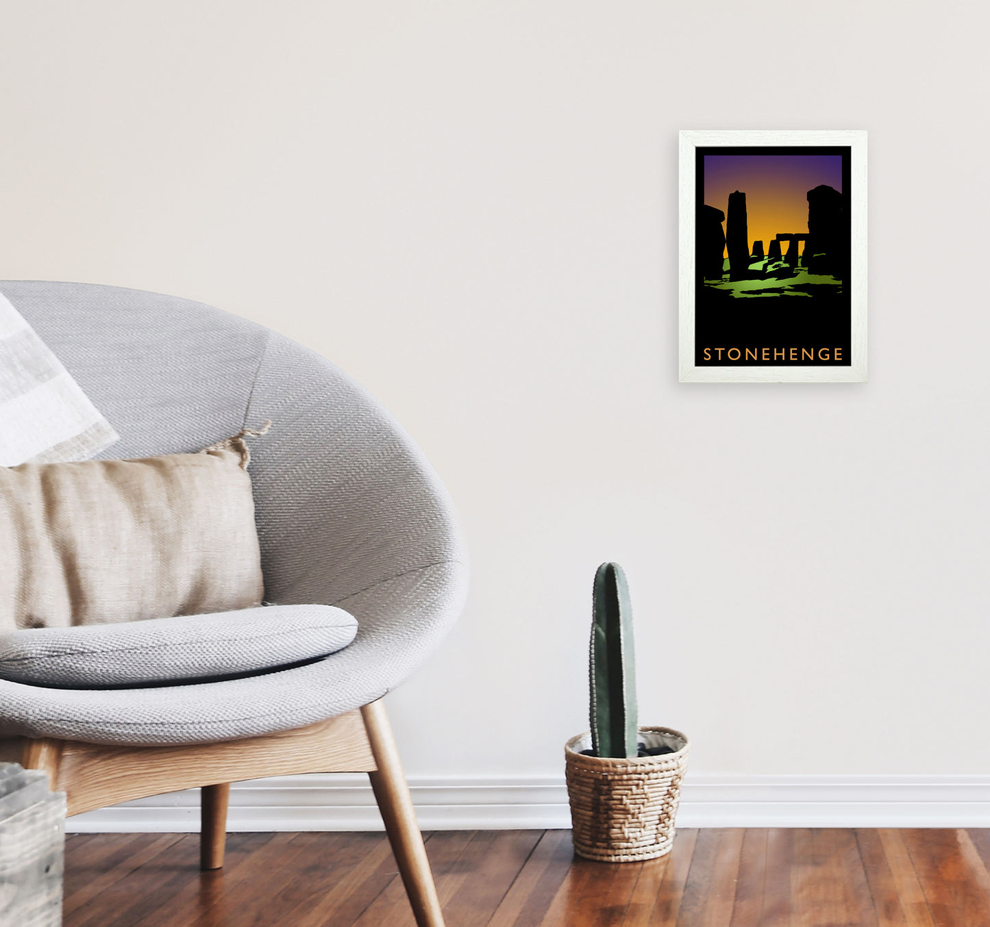 Stonehenge Travel Art Print by Richard O'Neill, Framed Wall Art A4 Oak Frame
