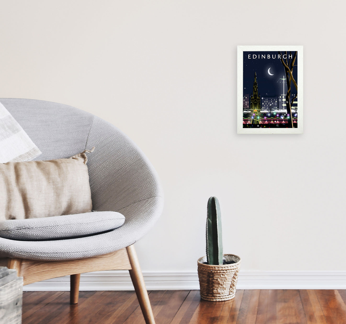 Edinburgh Night Portrait by Richard O'Neill A4 Oak Frame