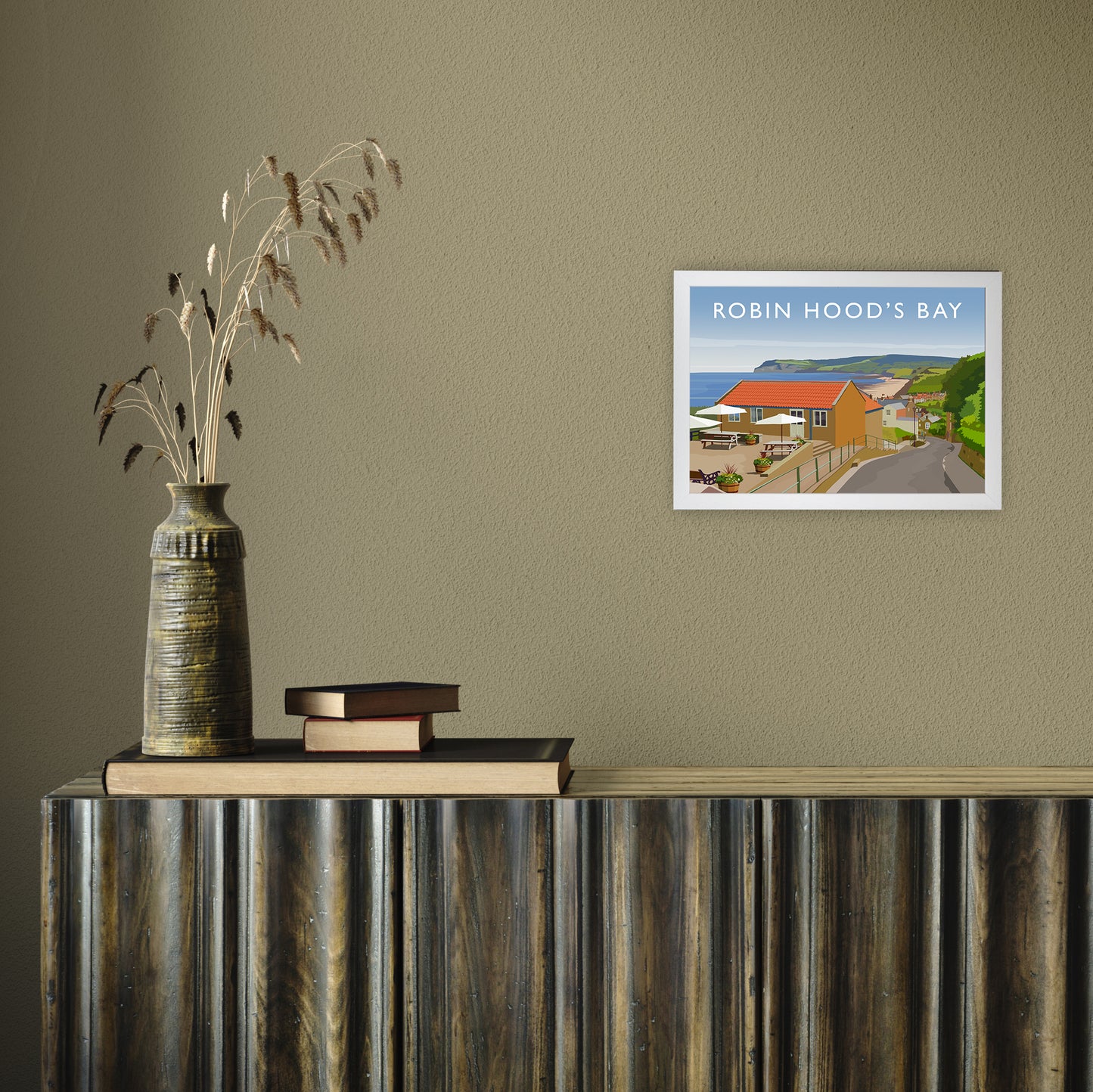 Robin Hood's Bay 3 by Richard O'Neill A4 White Frame