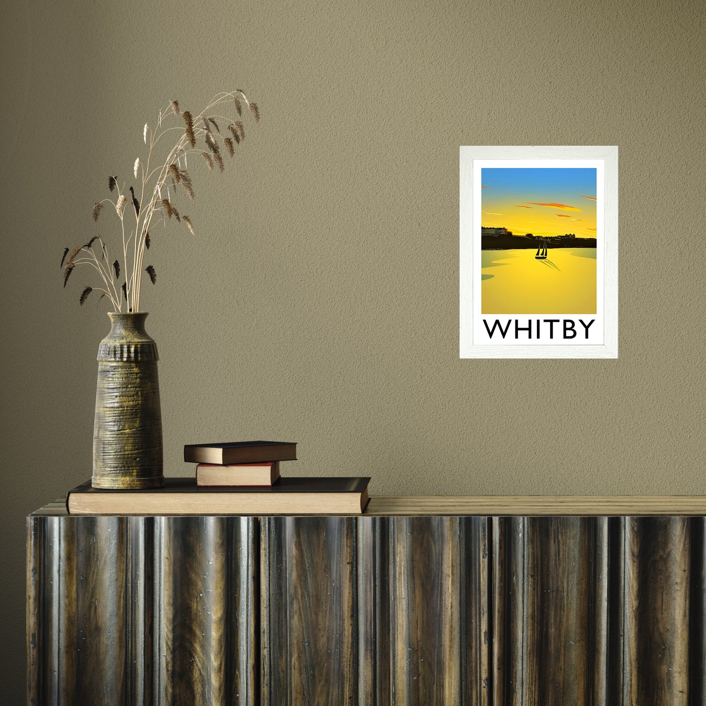 Whitby (Sunset) 2 portrait by Richard O'Neill A4 White Frame