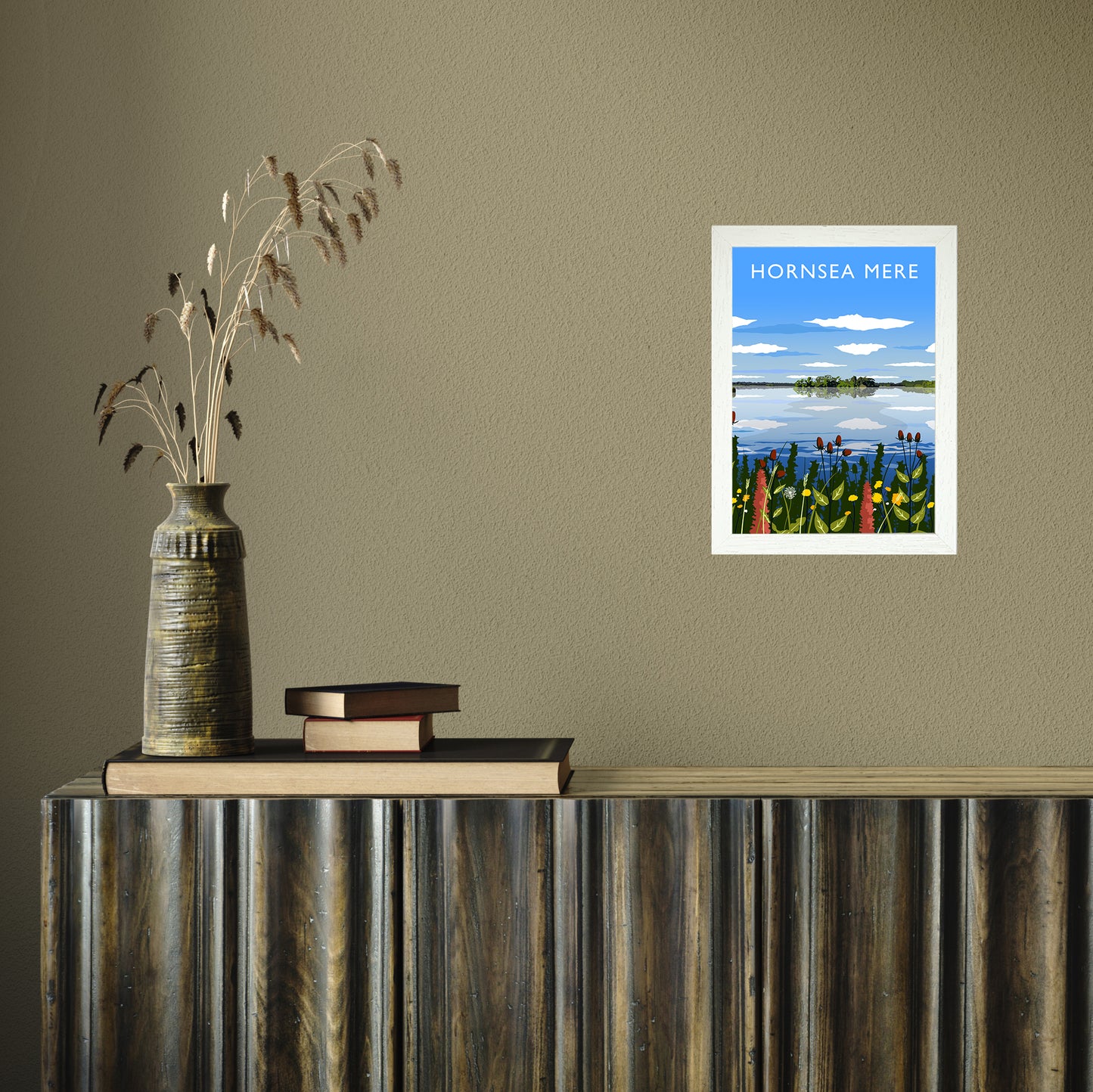 Hornsea Mere portrait by Richard O'Neill A4 White Frame
