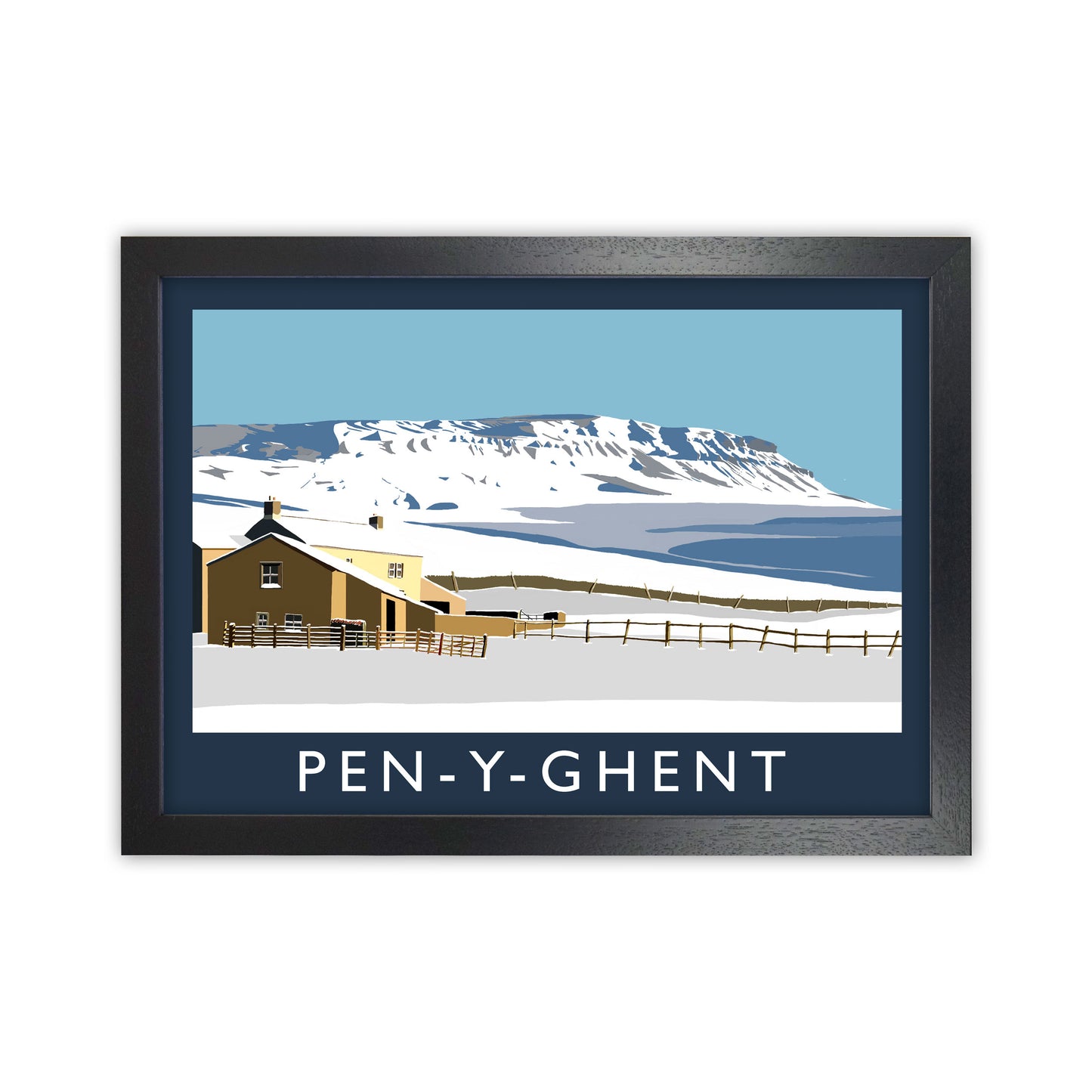 Pen-Y-Ghent by Richard O'Neill Yorkshire Art Print, Vintage Travel Poster Black Grain