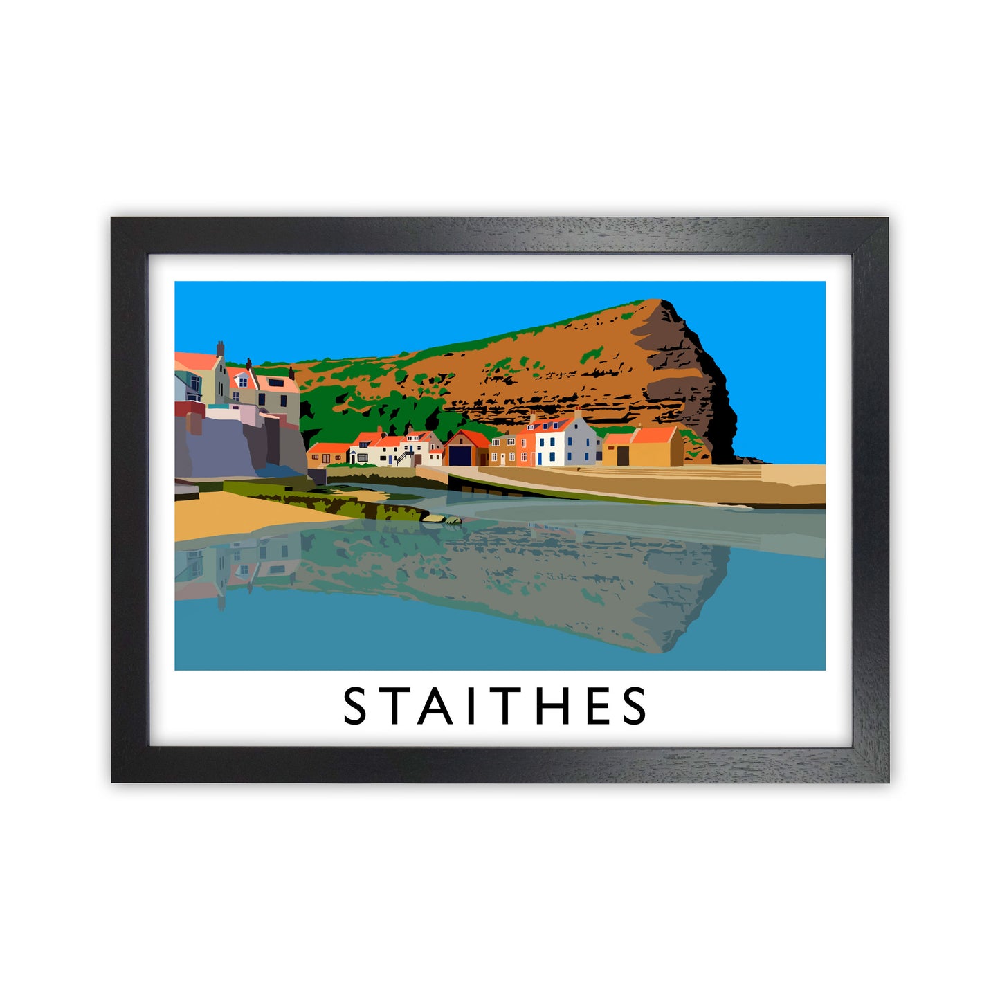 Staithes Art Print by Richard O'Neill Black Grain