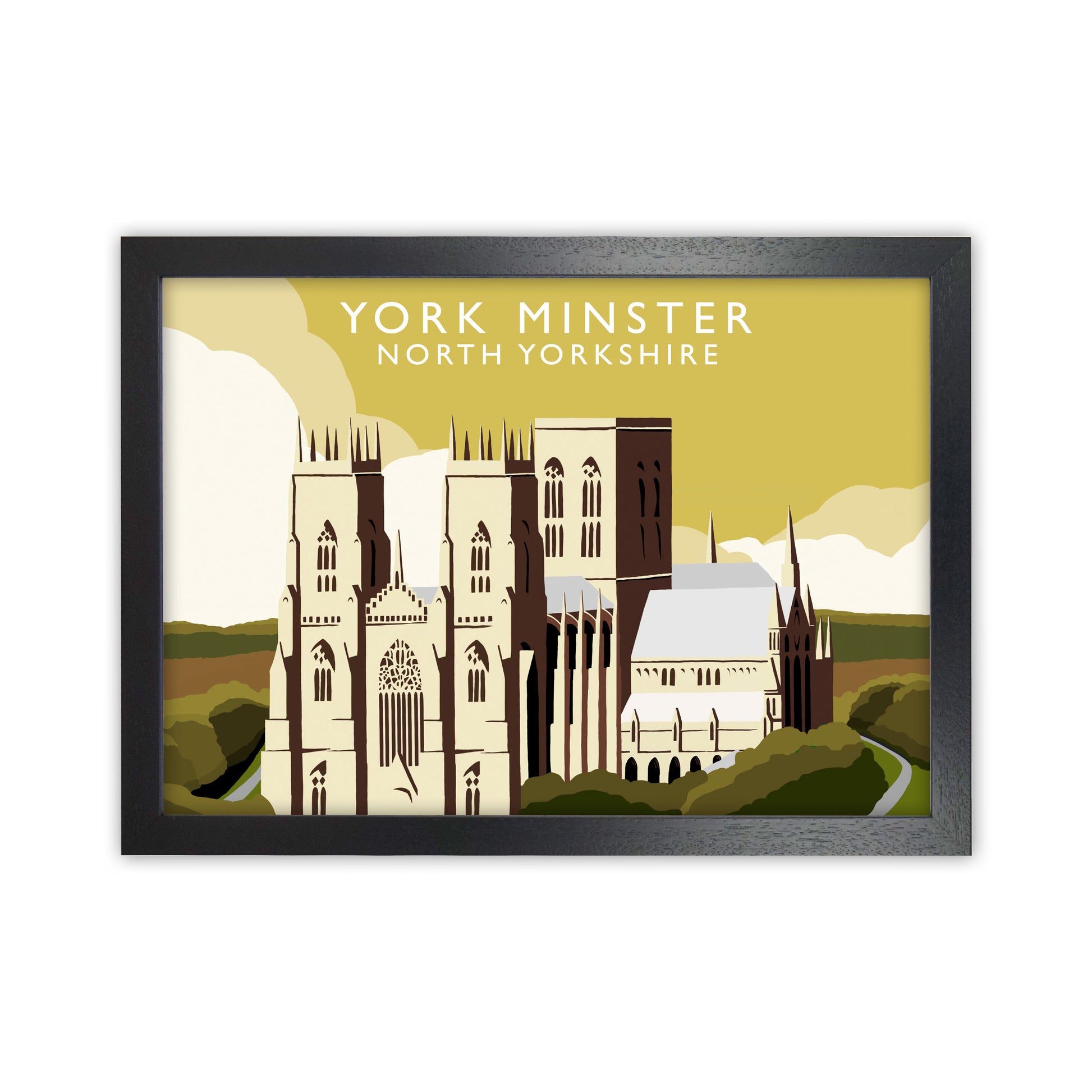 York Minster by Richard O'Neill Yorkshire Art Print, Vintage Travel Poster Black Grain