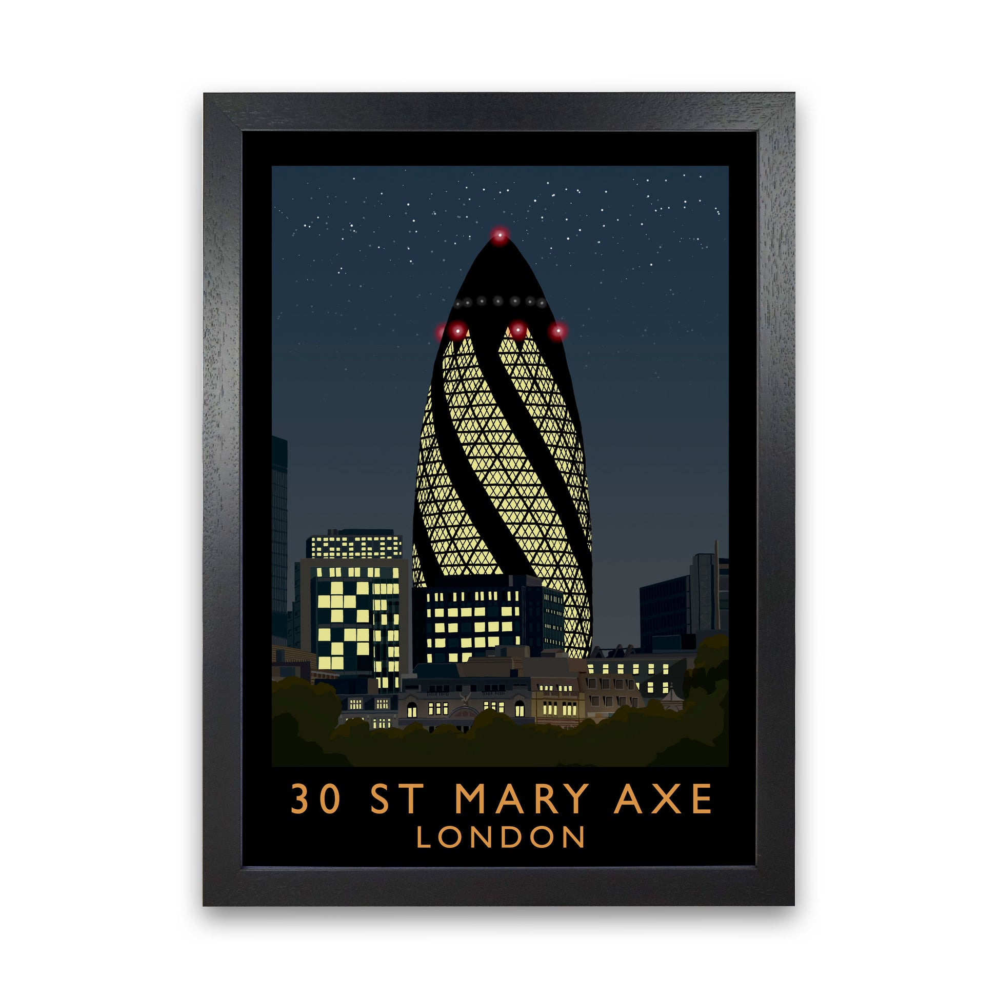 30 St Mary Axe London Travel Art Print by Richard O'Neill Black Grain