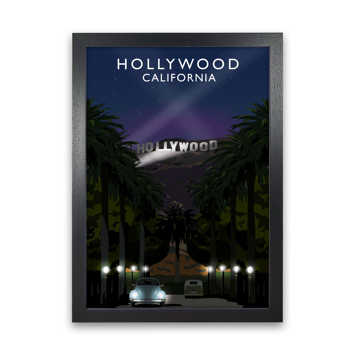 Hollywood California Travel Art Print by Richard O'Neill, Framed Wall Art Black Grain