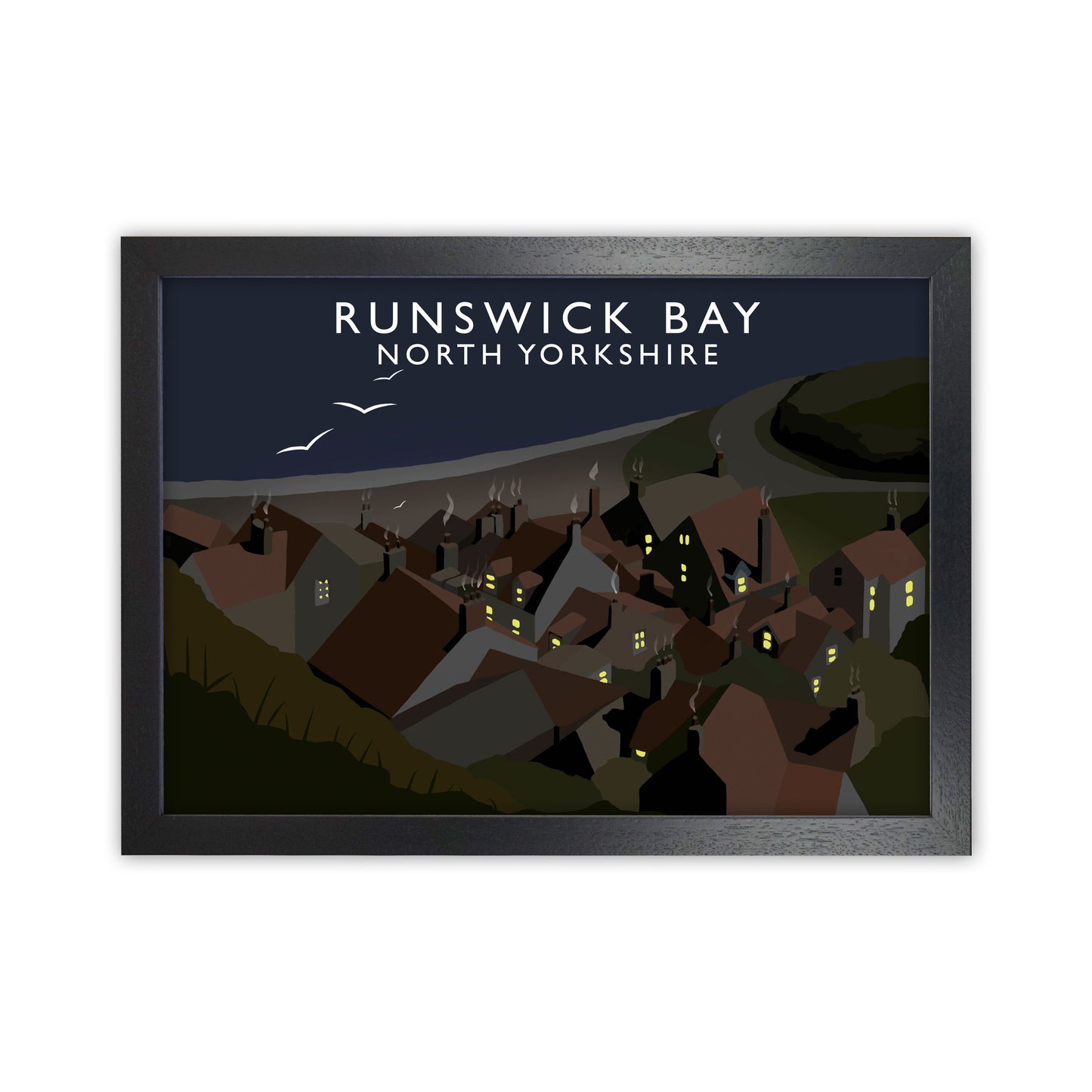 Runswick Bay North Yorkshrie Travel Art Print by Richard O'Neill Black Grain