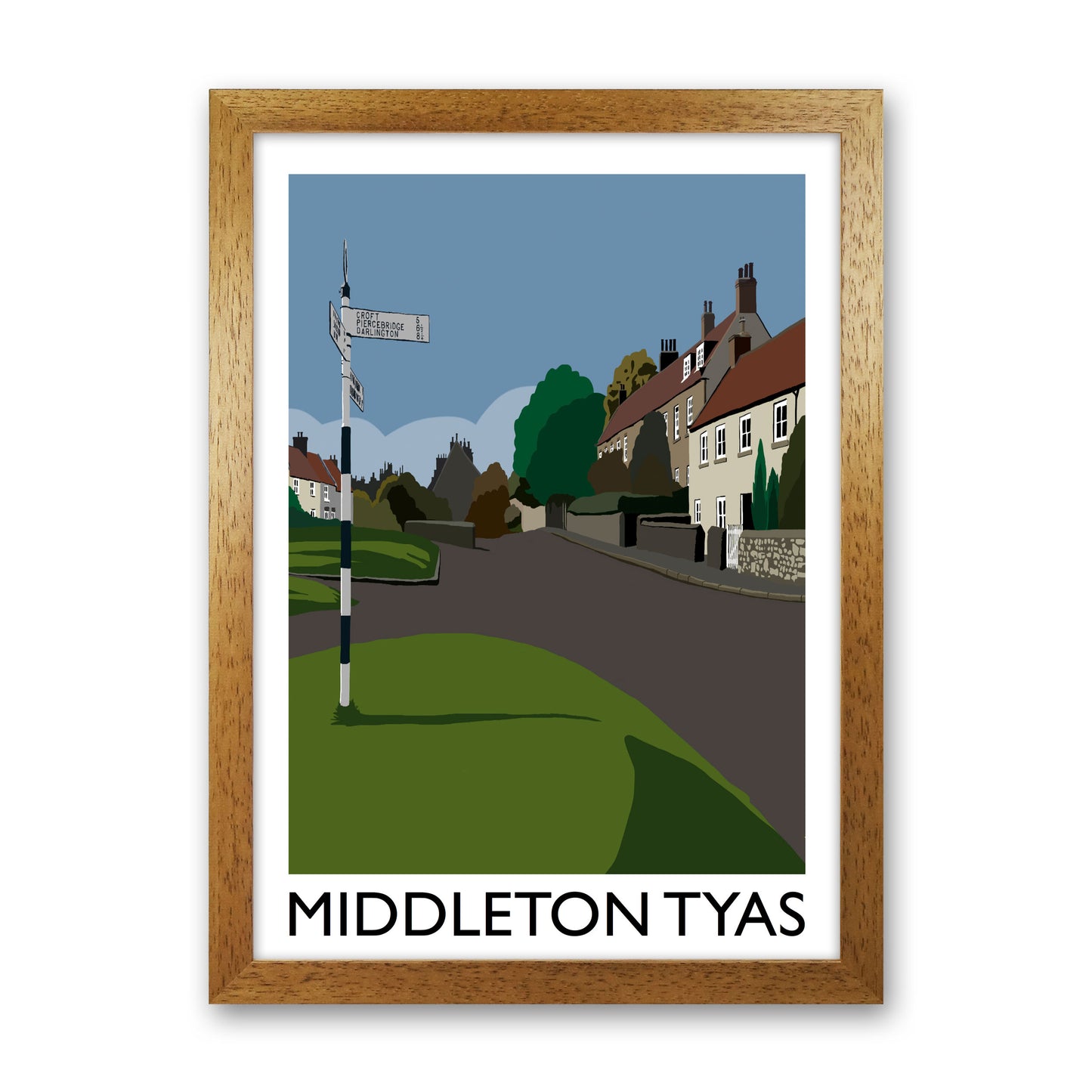 Middleton Tyas Travel Art Print by Richard O'Neill, Framed Wall Art Oak Grain
