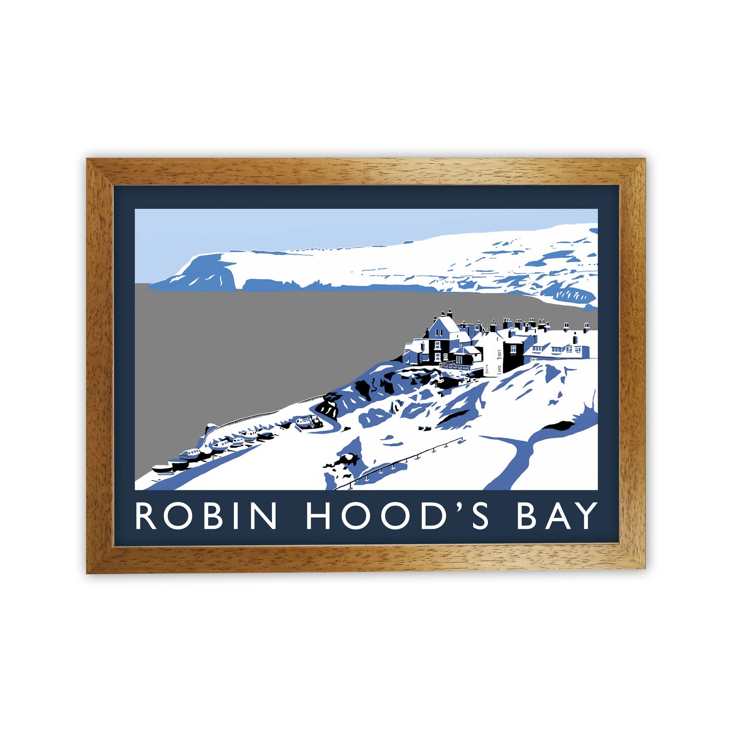 Robin Hood's Bay Travel Art Print by Richard O'Neill, Framed Wall Art Oak Grain