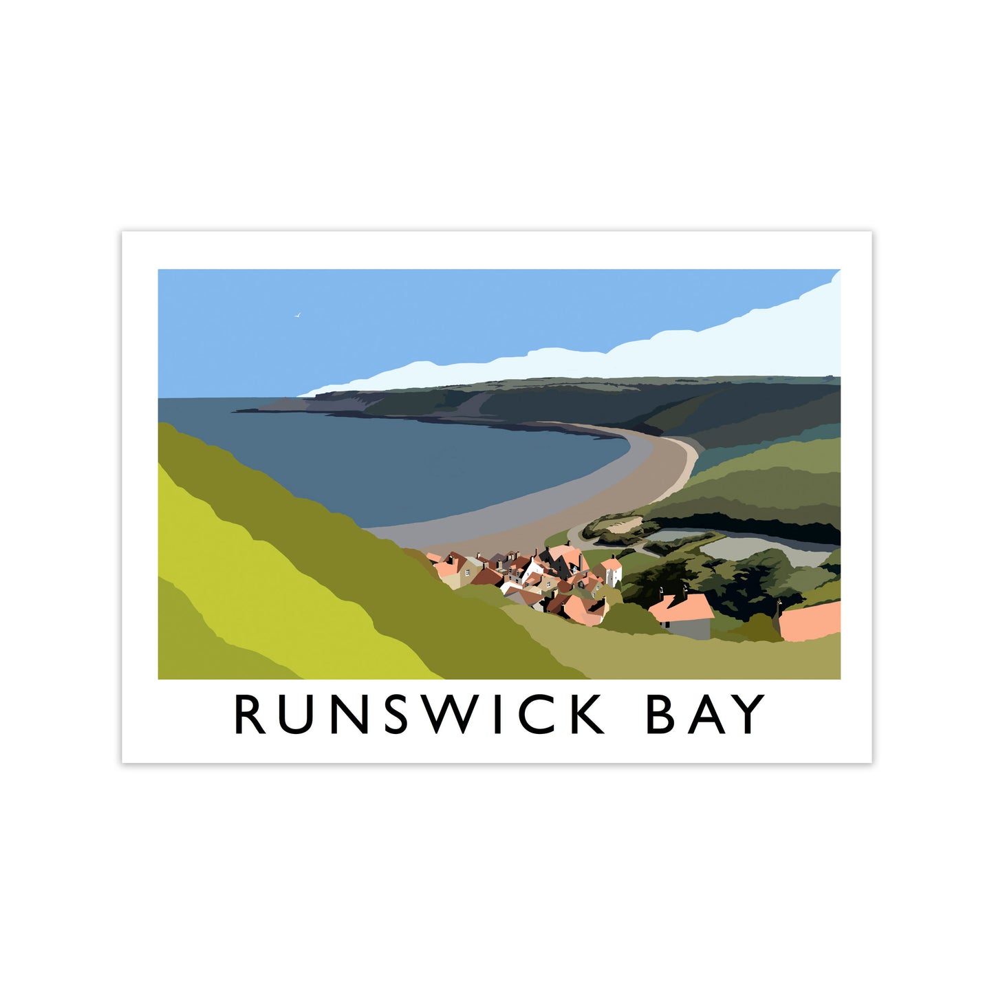 Runswick Bay Travel Art Print by Richard O'Neill, Framed Wall Art Print Only