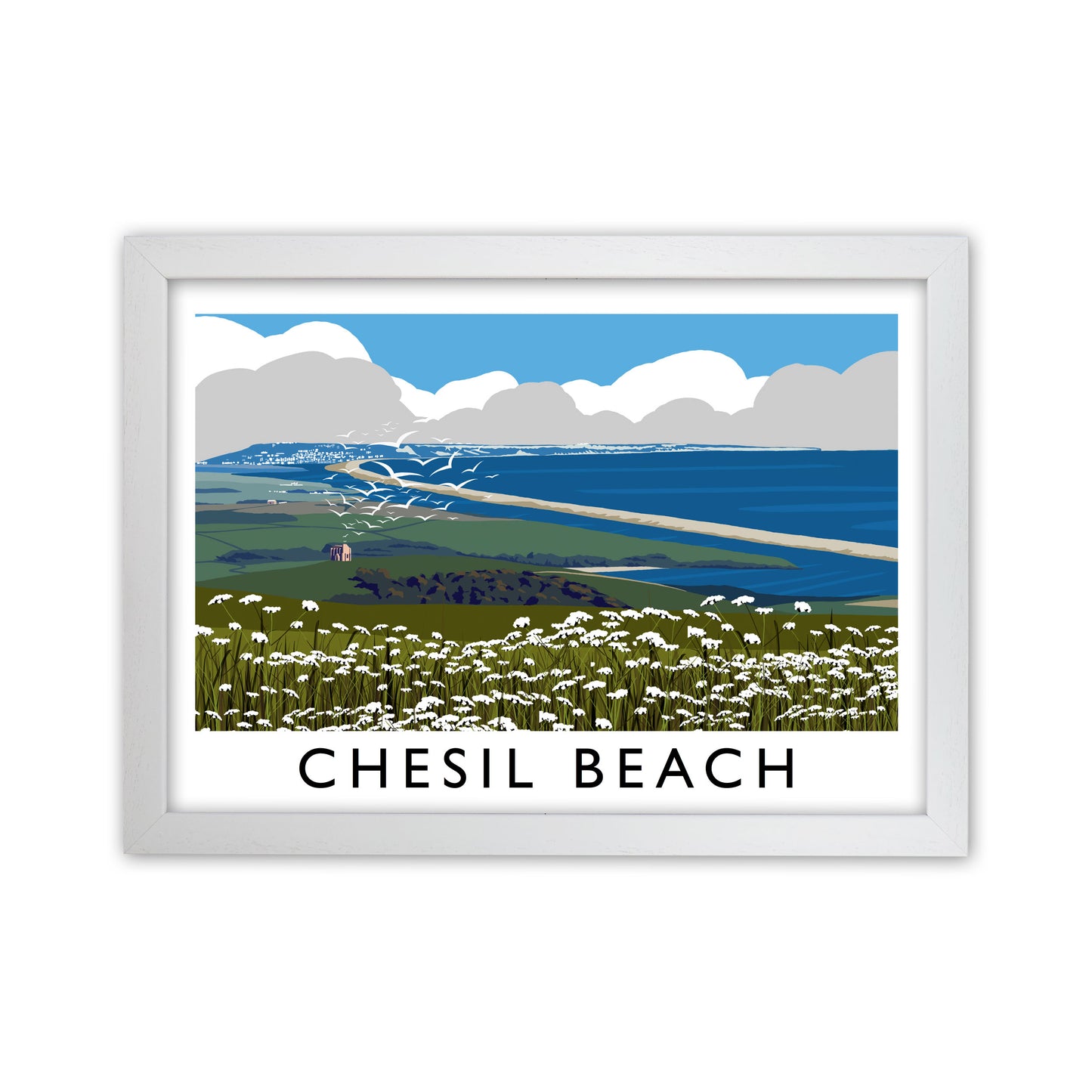 Chesil Beach Framed Digital Art Print by Richard O'Neill White Grain