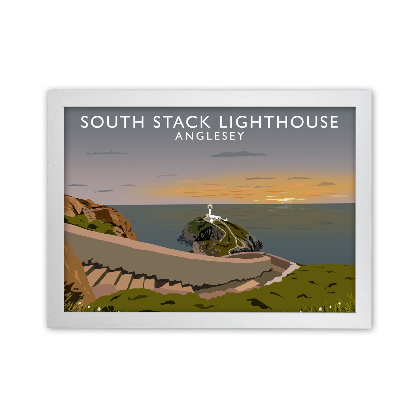 South Stack Lighthouse Anglesey Travel Art Print by Richard O'Neill White Grain