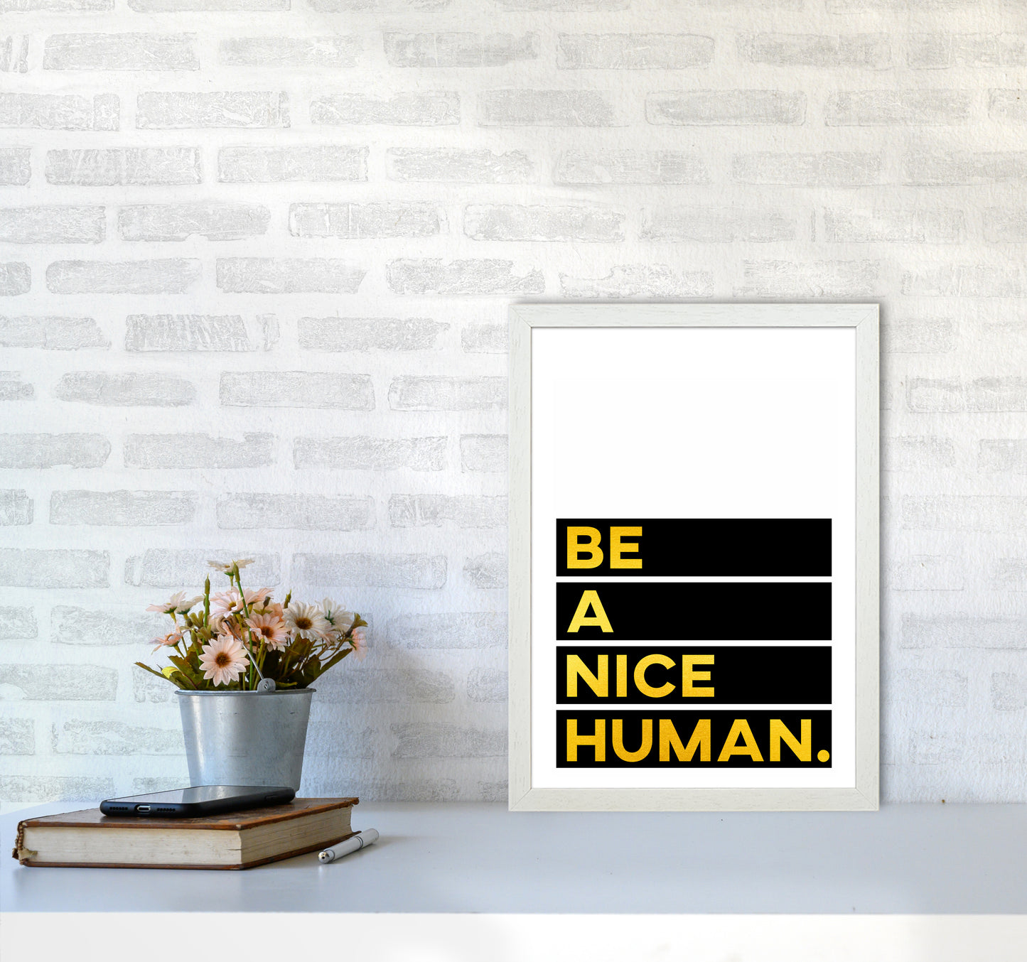 Be a Nice Human Quote Art Print by Seven Trees Design