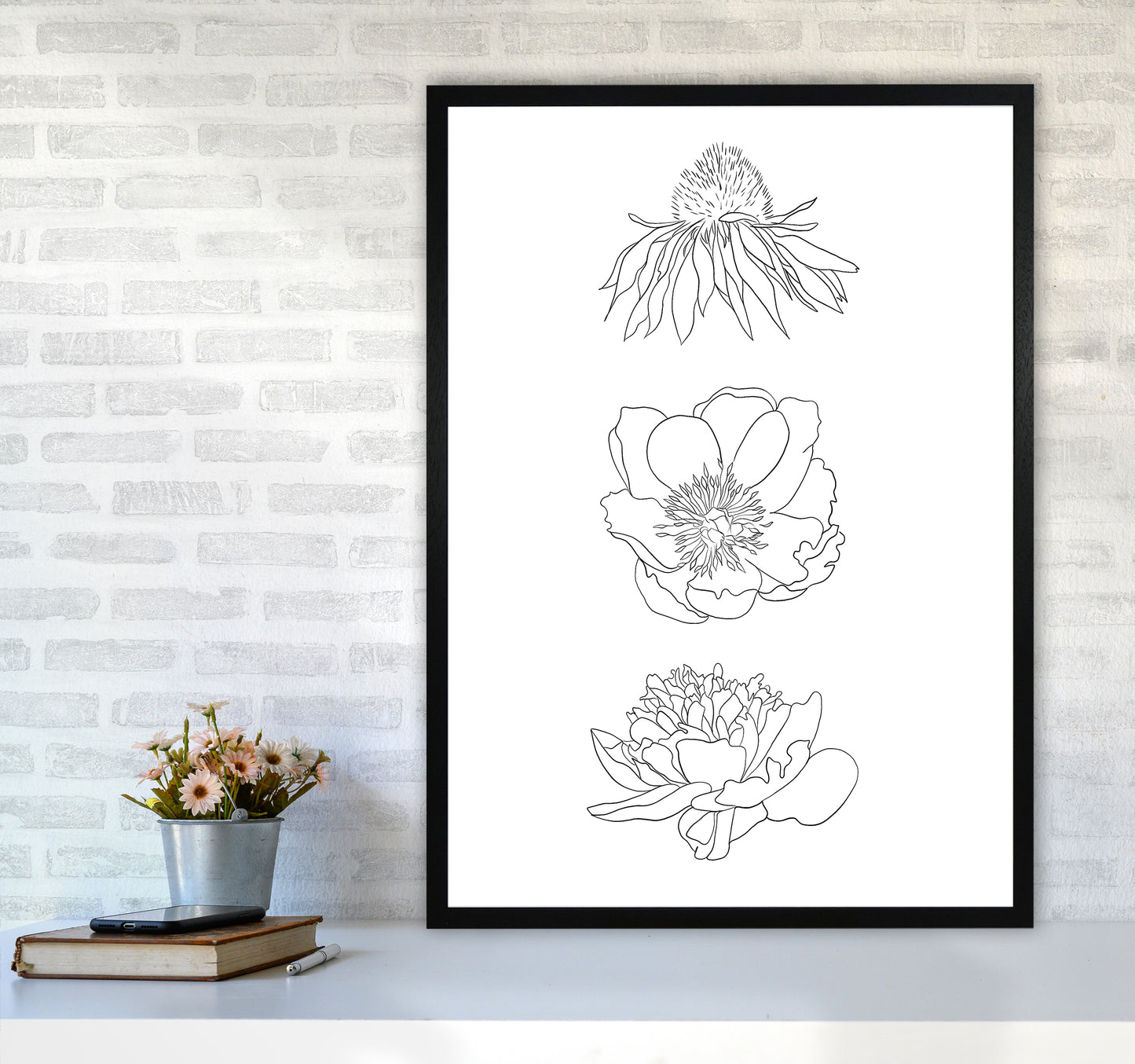 Hand Drawn Flowers Art Print by Seven Trees Design A1 White Frame