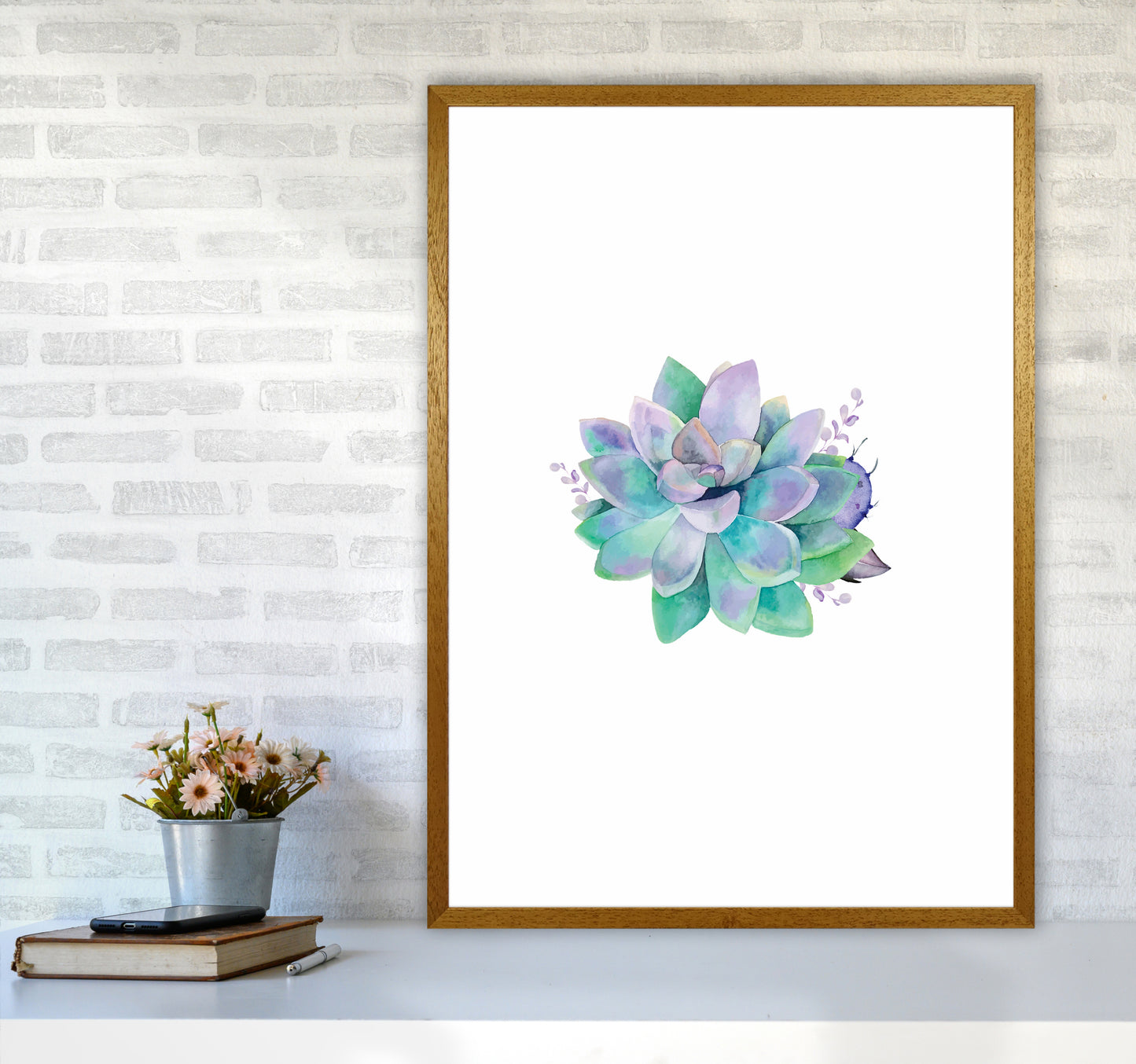 Aqua Succulent Botanical Art Print by Seven Trees Design A1 Print Only