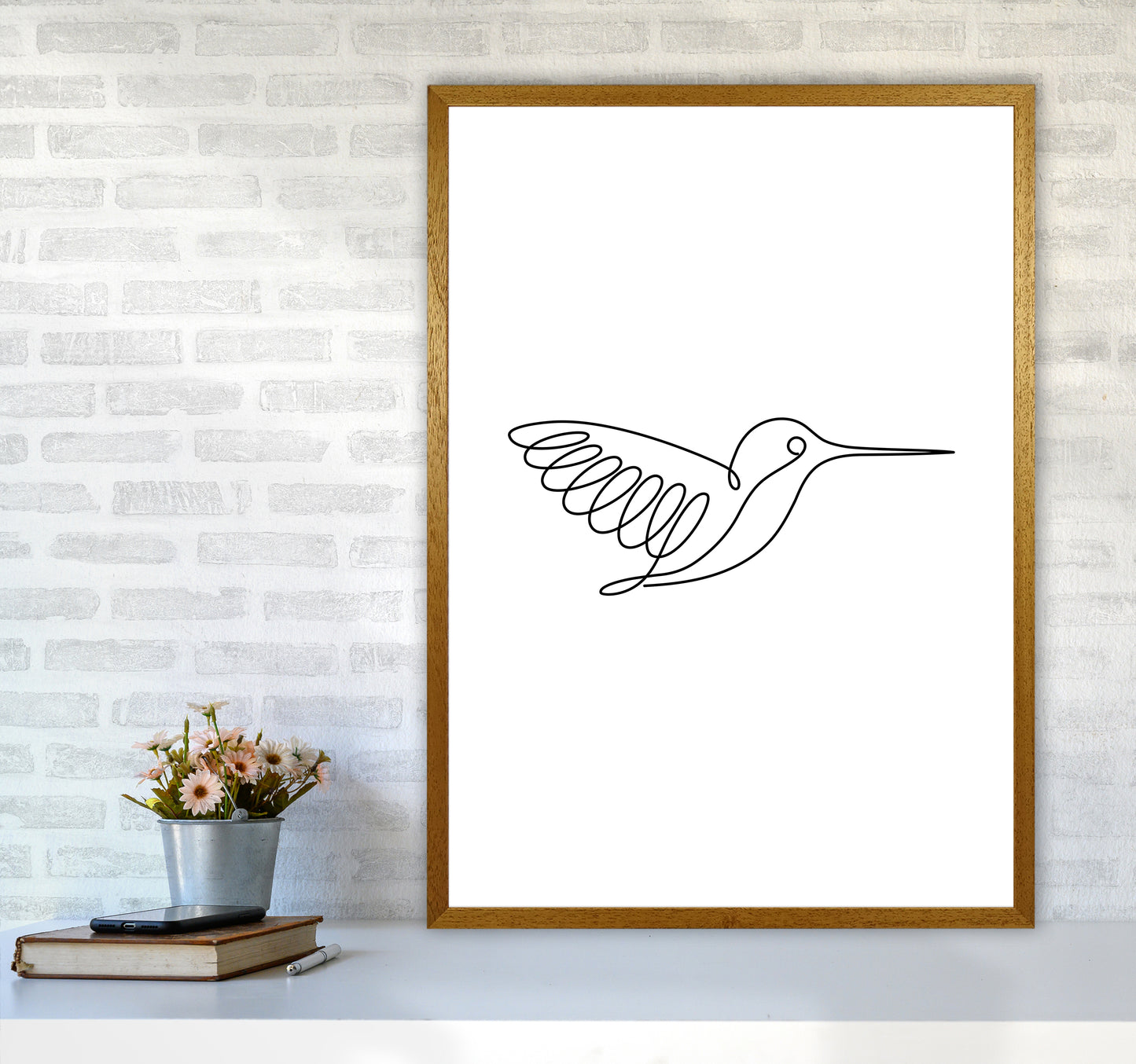 One Line Hummingbird Art Print by Seven Trees Design A1 Print Only