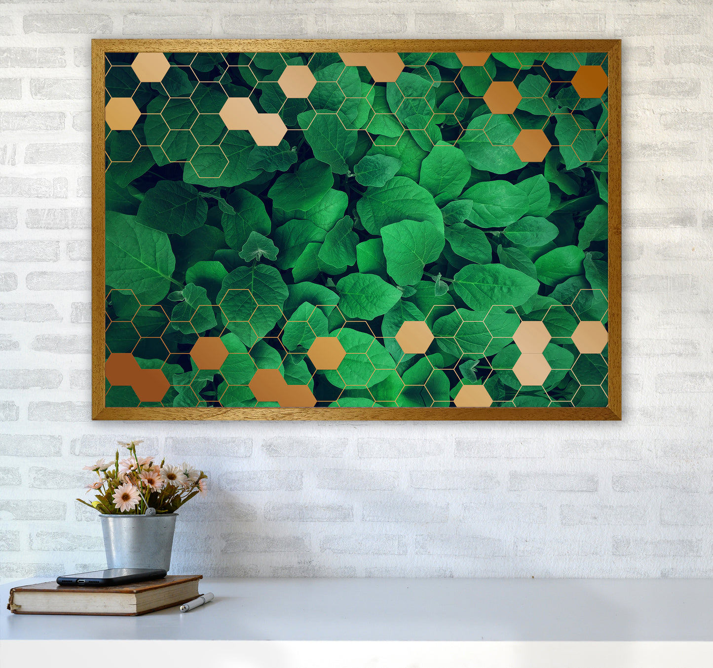 Polygonal Gold Leaves Art Print by Seven Trees Design A1 Print Only