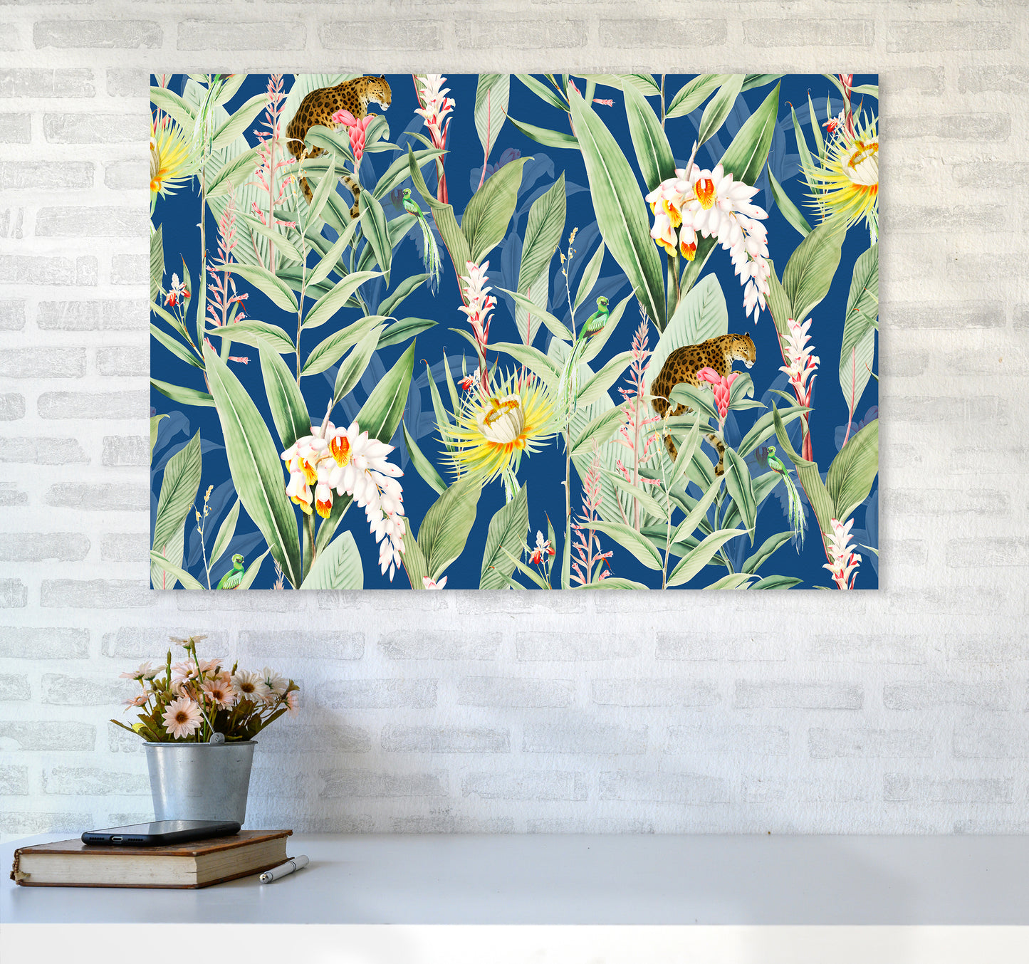 Leopard & Flowers Art Print by Seven Trees Design A1 Black Frame