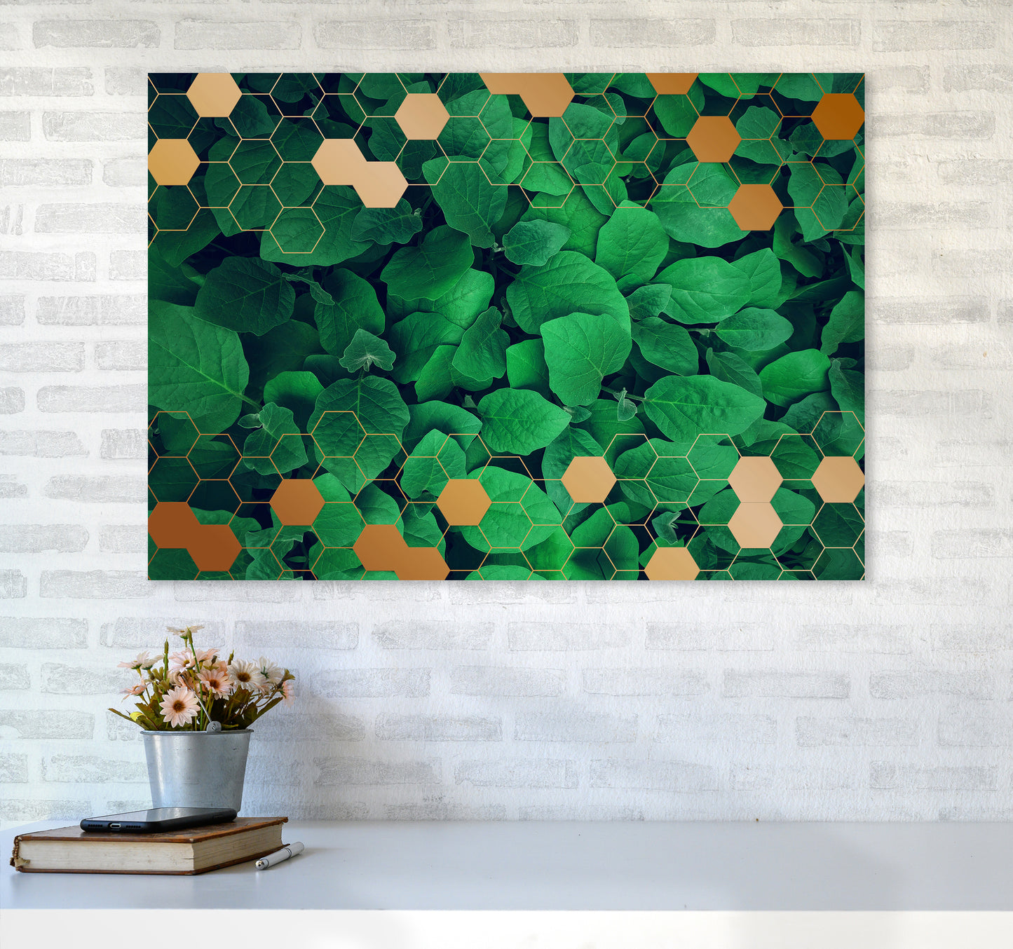 Polygonal Gold Leaves Art Print by Seven Trees Design A1 Black Frame