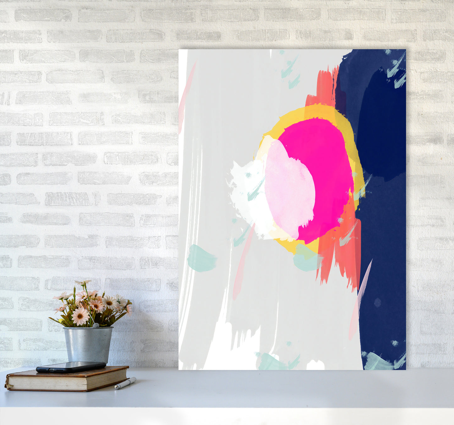 The Happy Paint Strokes Abstract Art Print by Seven Trees Design A1 Black Frame