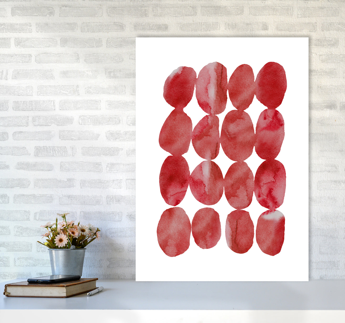 Watercolor Red Stones Art Print by Seven Trees Design