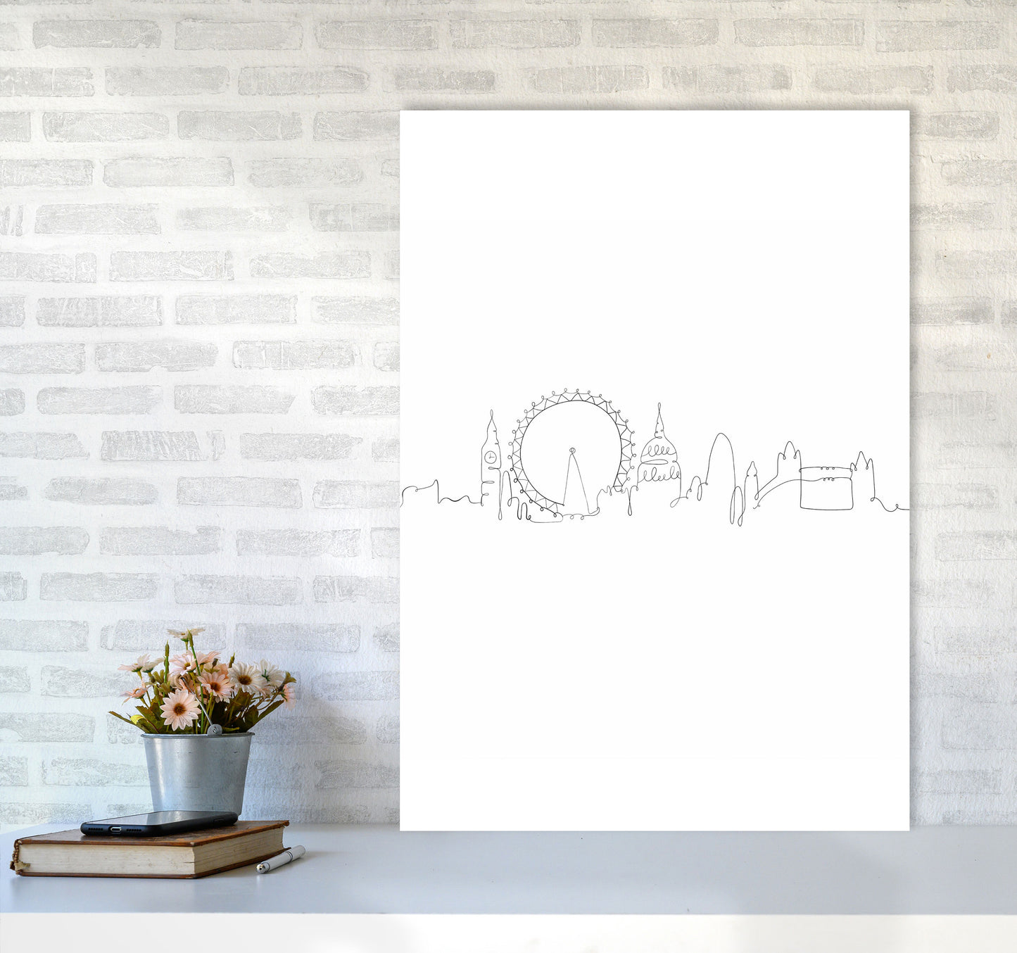 One Line London Art Print by Seven Trees Design A1 Black Frame