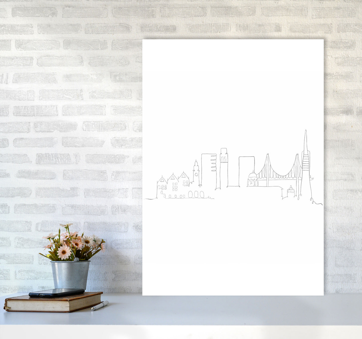 One Line San Francisco Art Print by Seven Trees Design A1 Black Frame