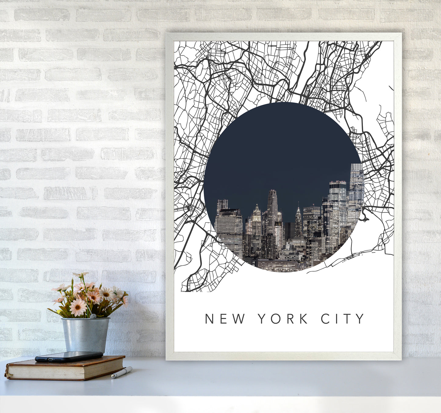 New York City Streets Collage Art Print by Seven Trees Design A1 Oak Frame