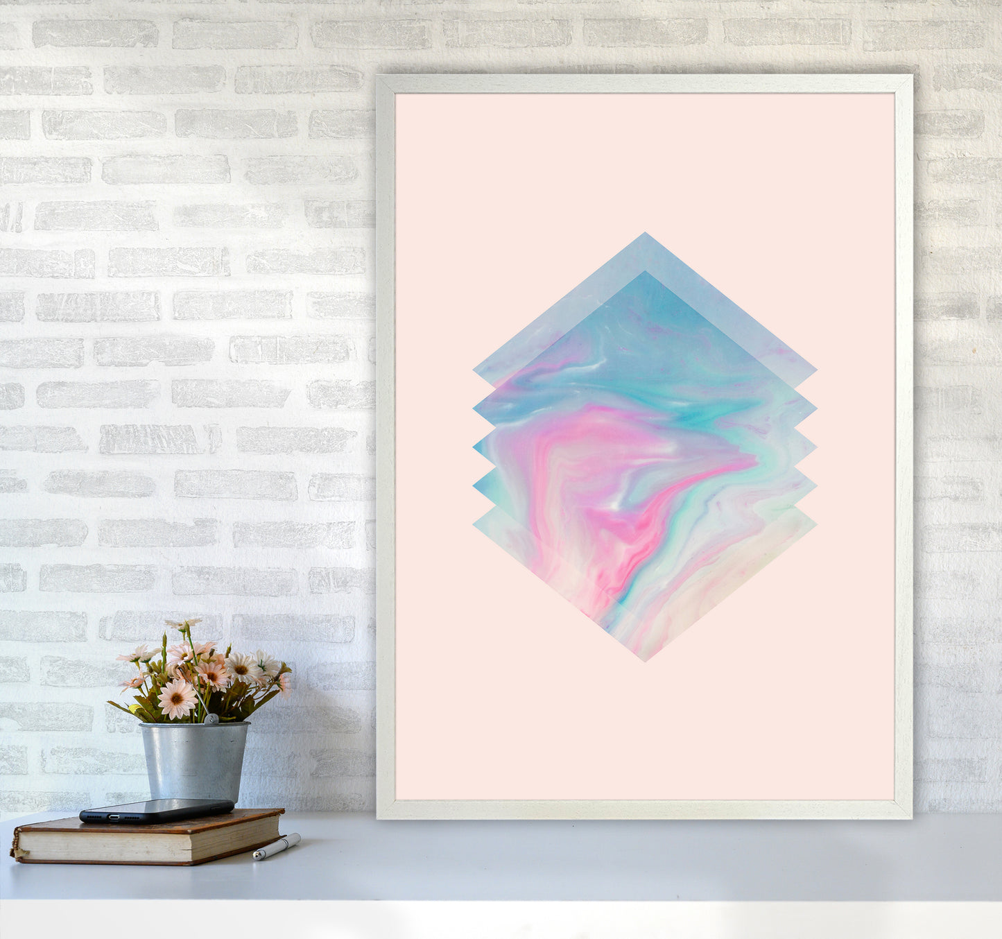 Pink Aqua Marble Abstract Art Print by Seven Trees Design A1 Oak Frame