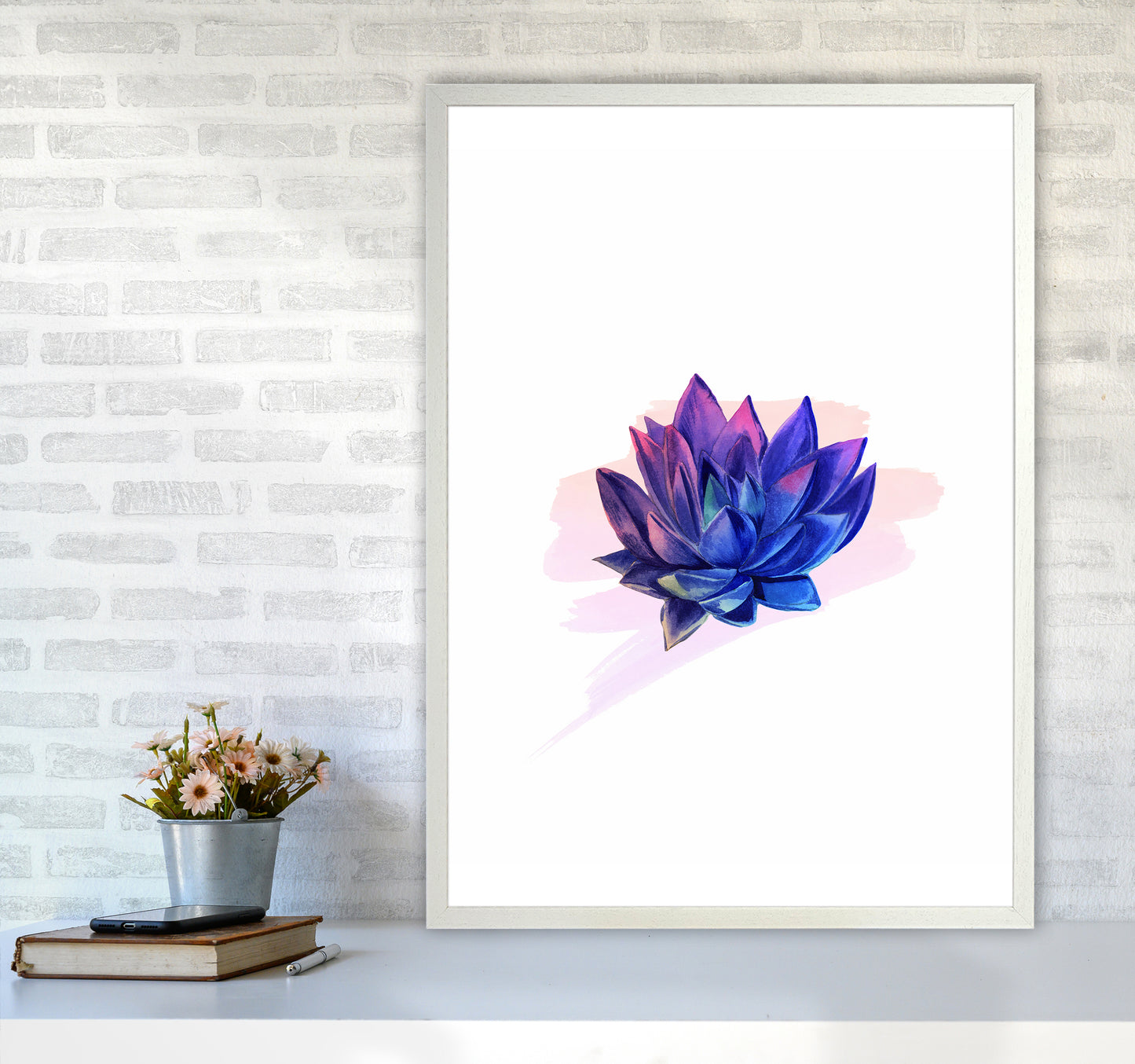 The Modern Succulent Art Print by Seven Trees Design A1 Oak Frame