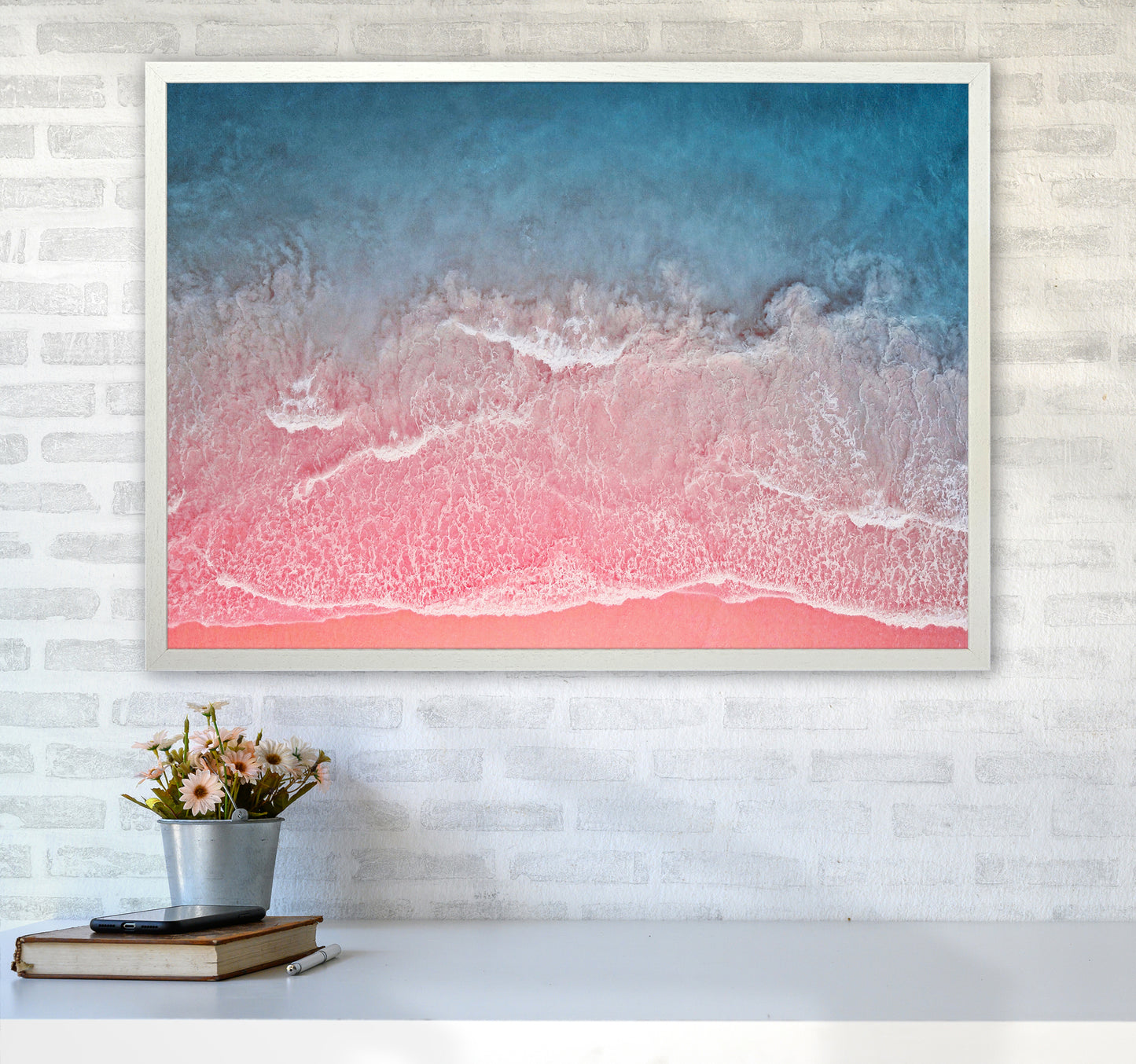 The Pink Ocean Photography Art Print by Seven Trees Design A1 Oak Frame