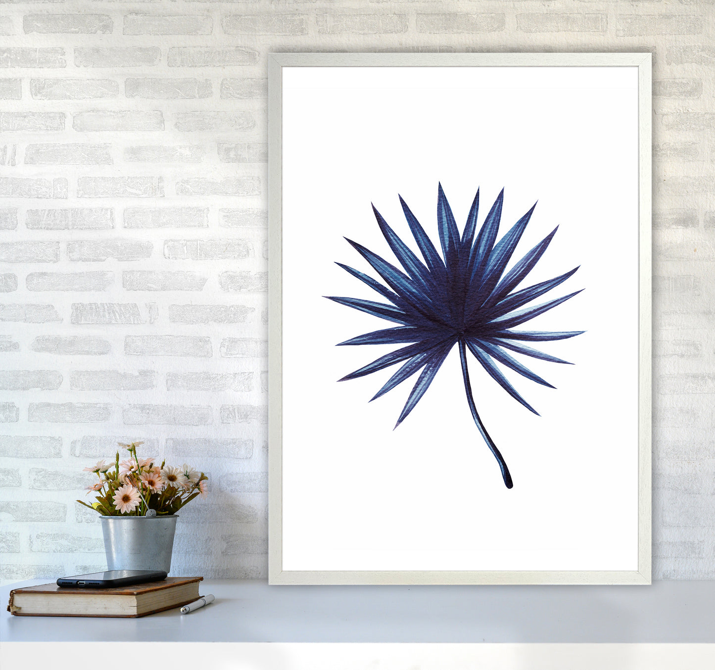 Watercolor Blue Leaf I Art Print by Seven Trees Design A1 Oak Frame