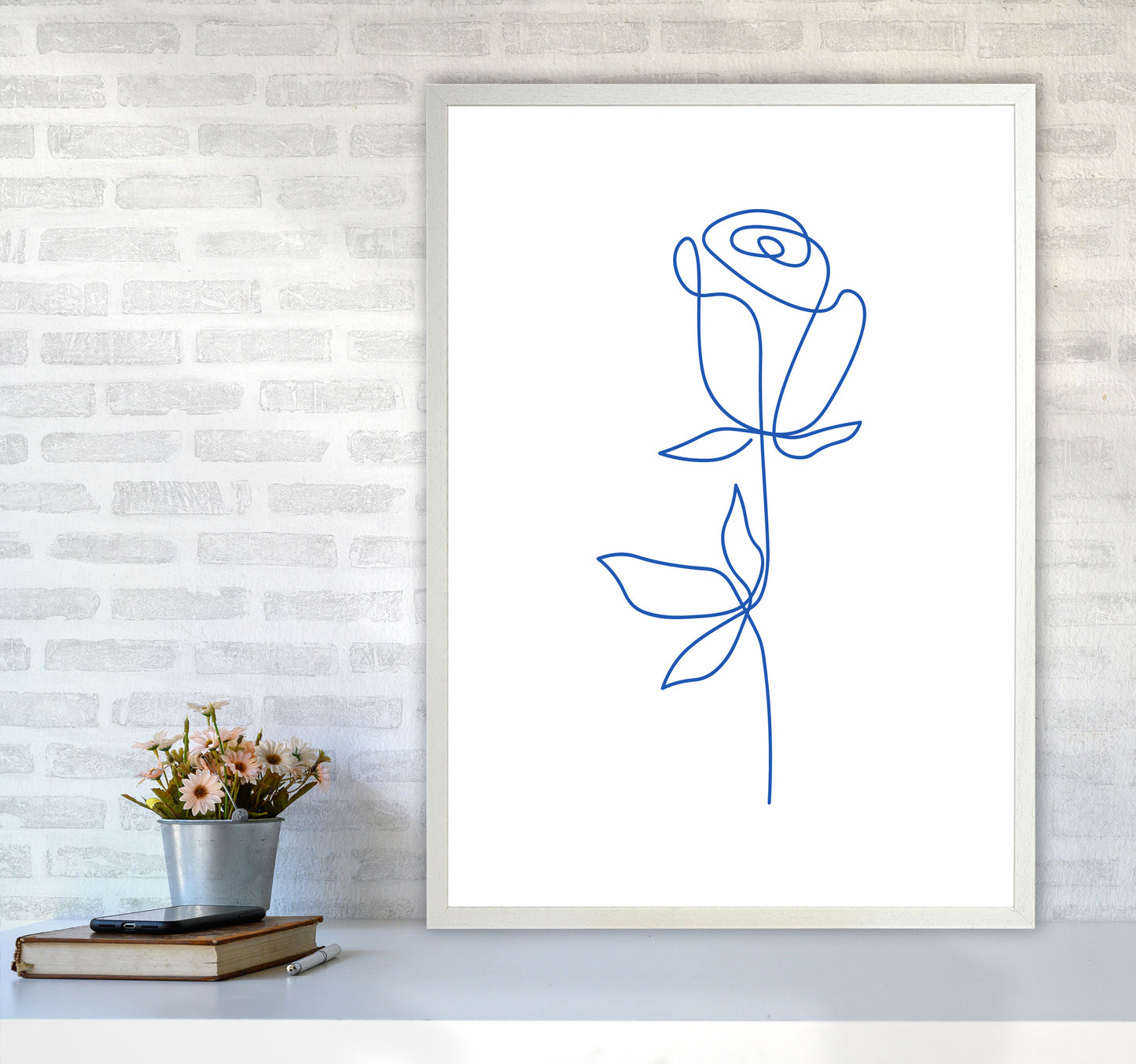 One Line Flower Art Print by Seven Trees Design A1 Oak Frame