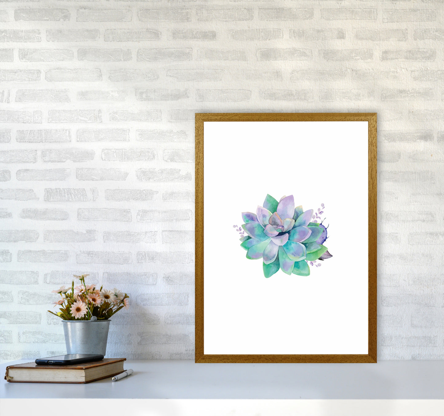 Aqua Succulent Botanical Art Print by Seven Trees Design A2 Print Only