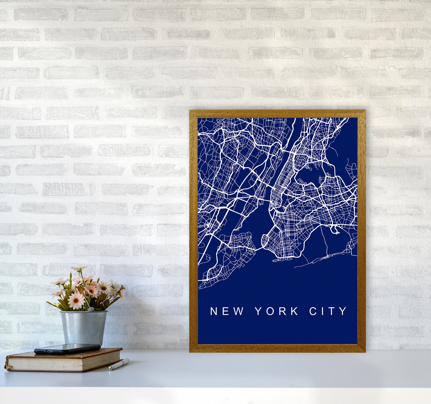 NYC Streets Blue Map Art Print by Seven Trees Design A2 Print Only