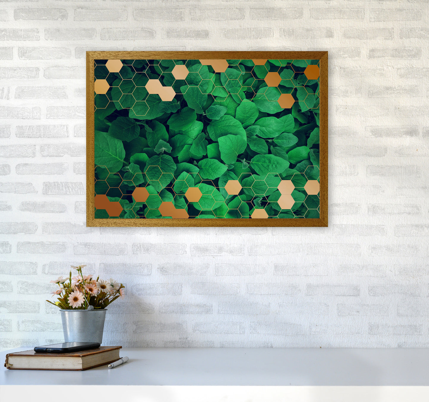 Polygonal Gold Leaves Art Print by Seven Trees Design A2 Print Only
