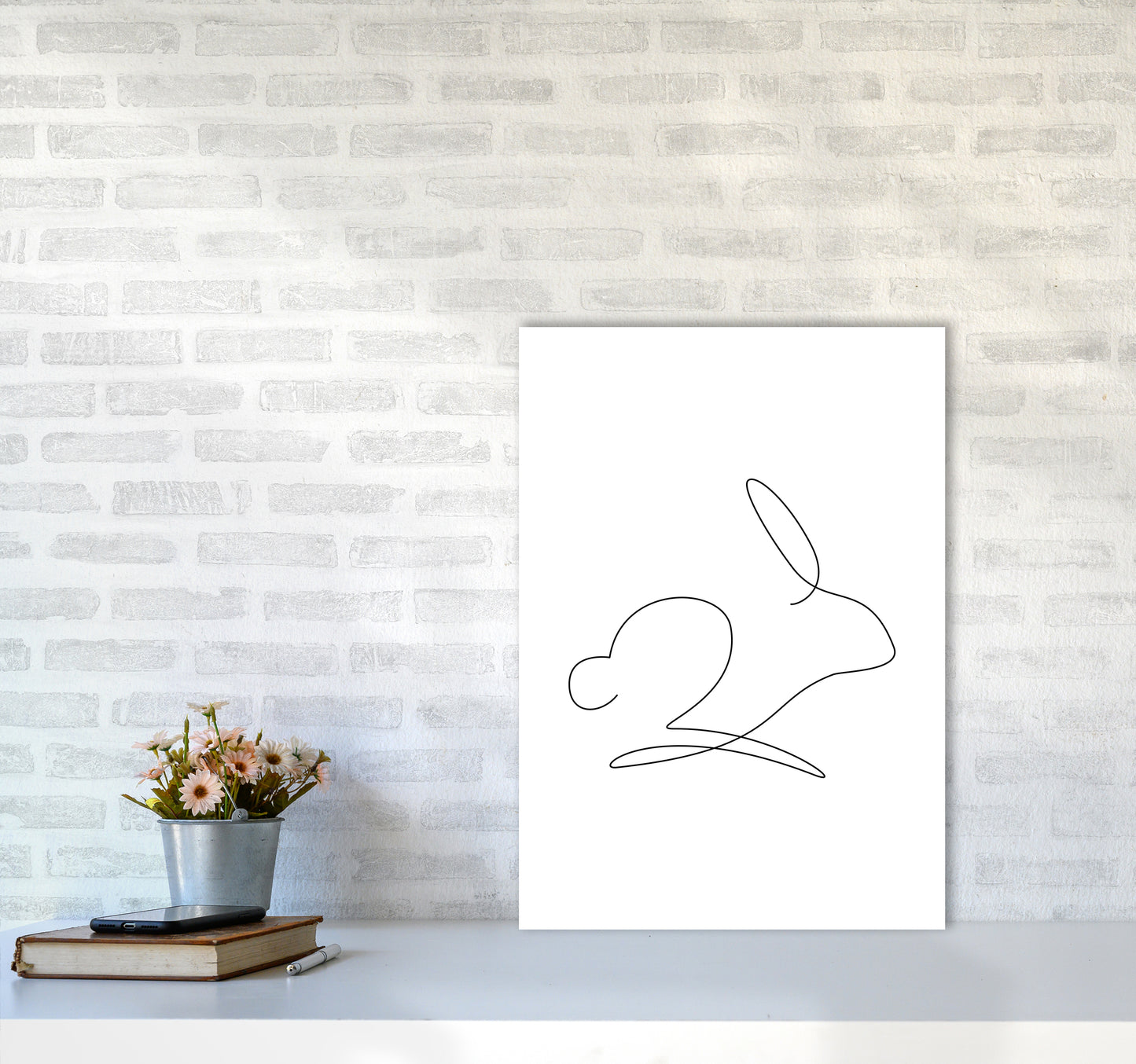 One Line Rabbit Art Print by Seven Trees Design A2 Black Frame