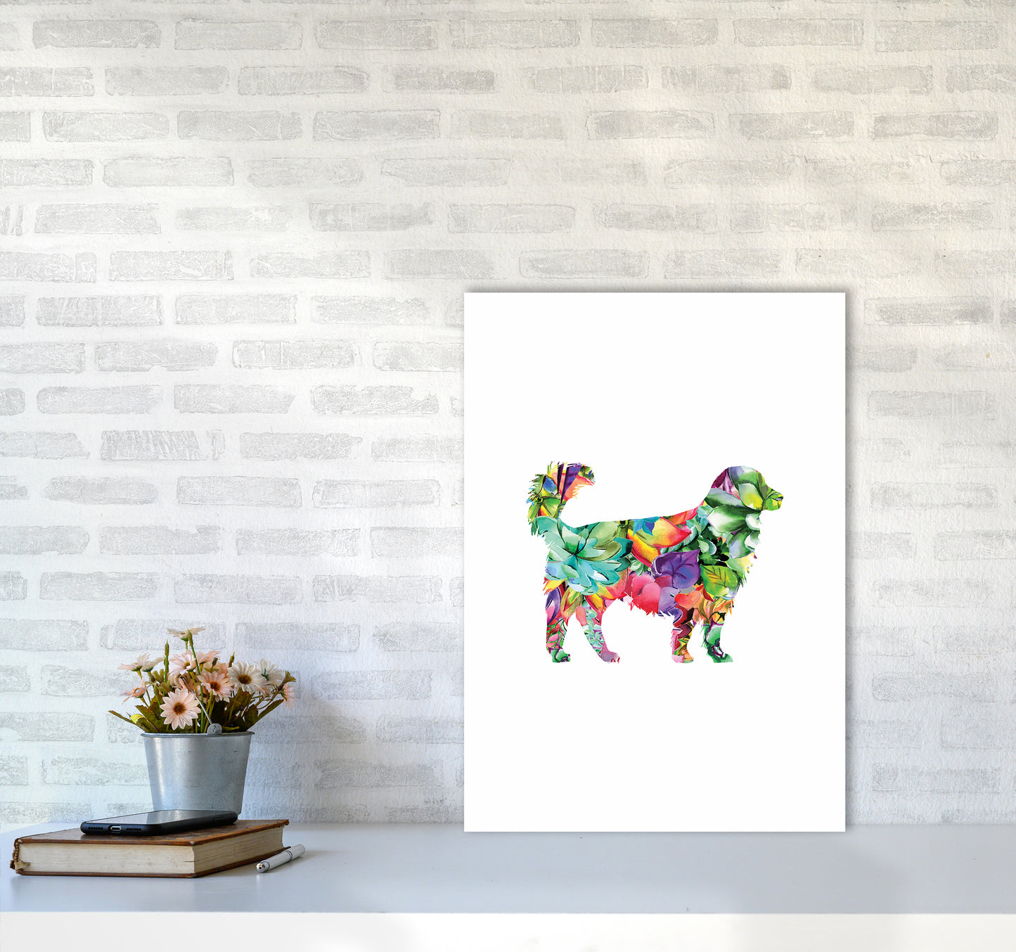 Succulents Dog Animal Art Print by Seven Trees Design A2 Black Frame