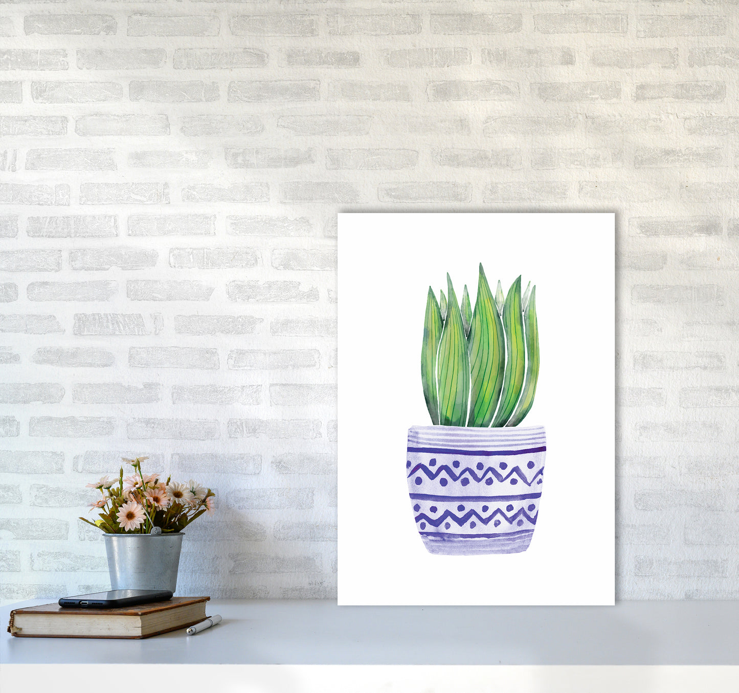 The Blue Succulent Art Print by Seven Trees Design A2 Black Frame