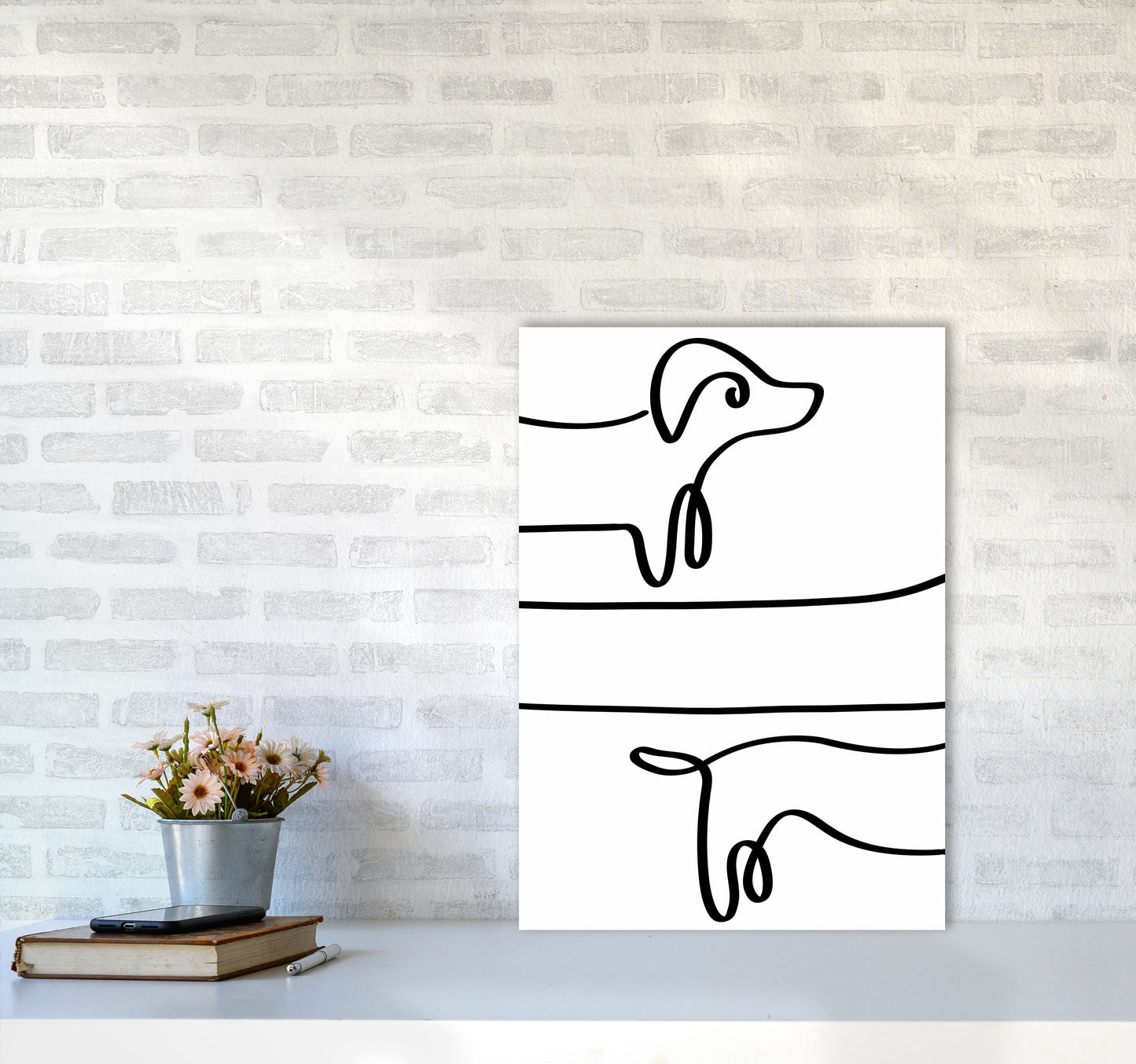 One Line dachshund Art Print by Seven Trees Design A2 Black Frame