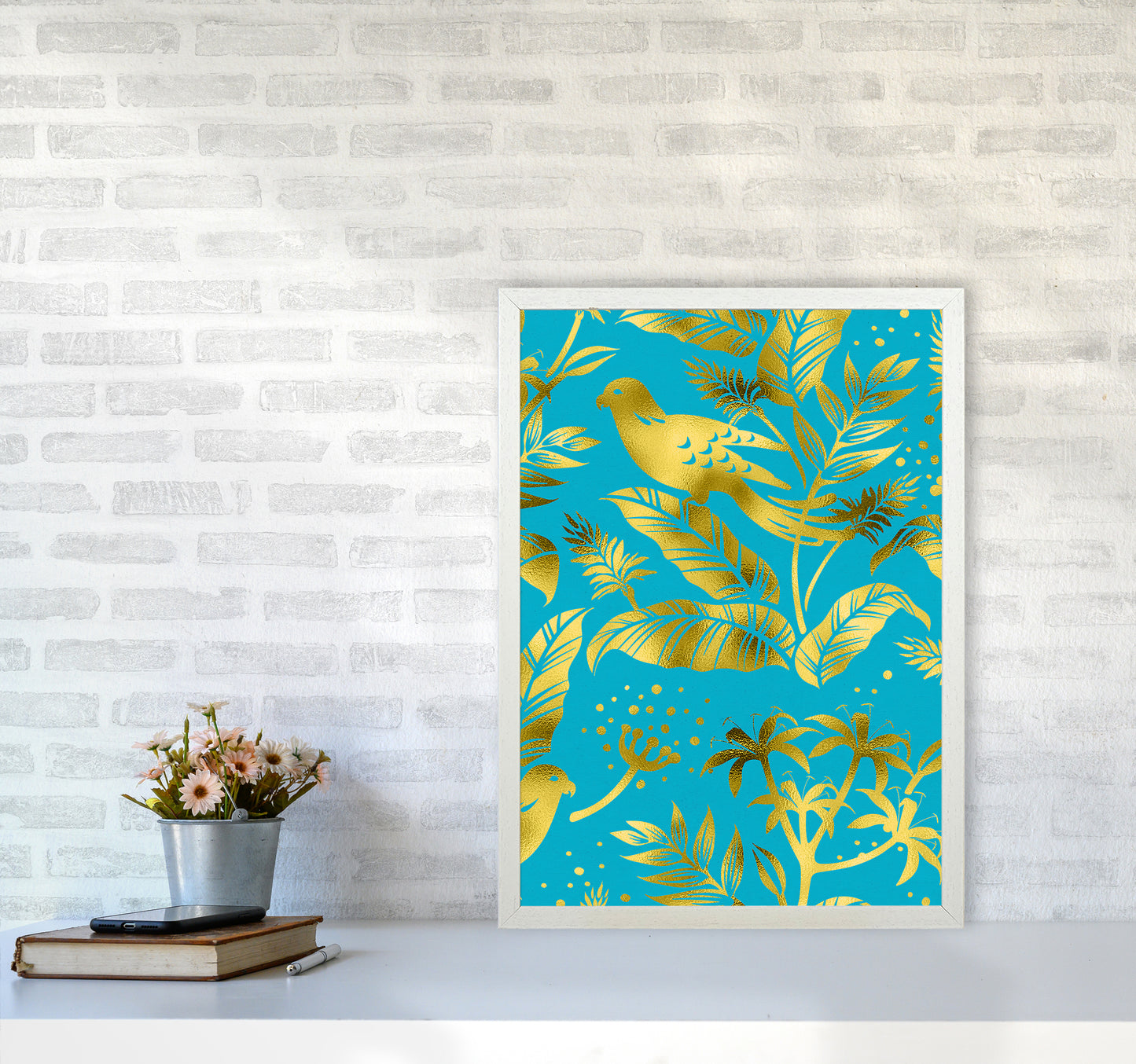 Gold Fauna Art Print by Seven Trees Design A2 Oak Frame