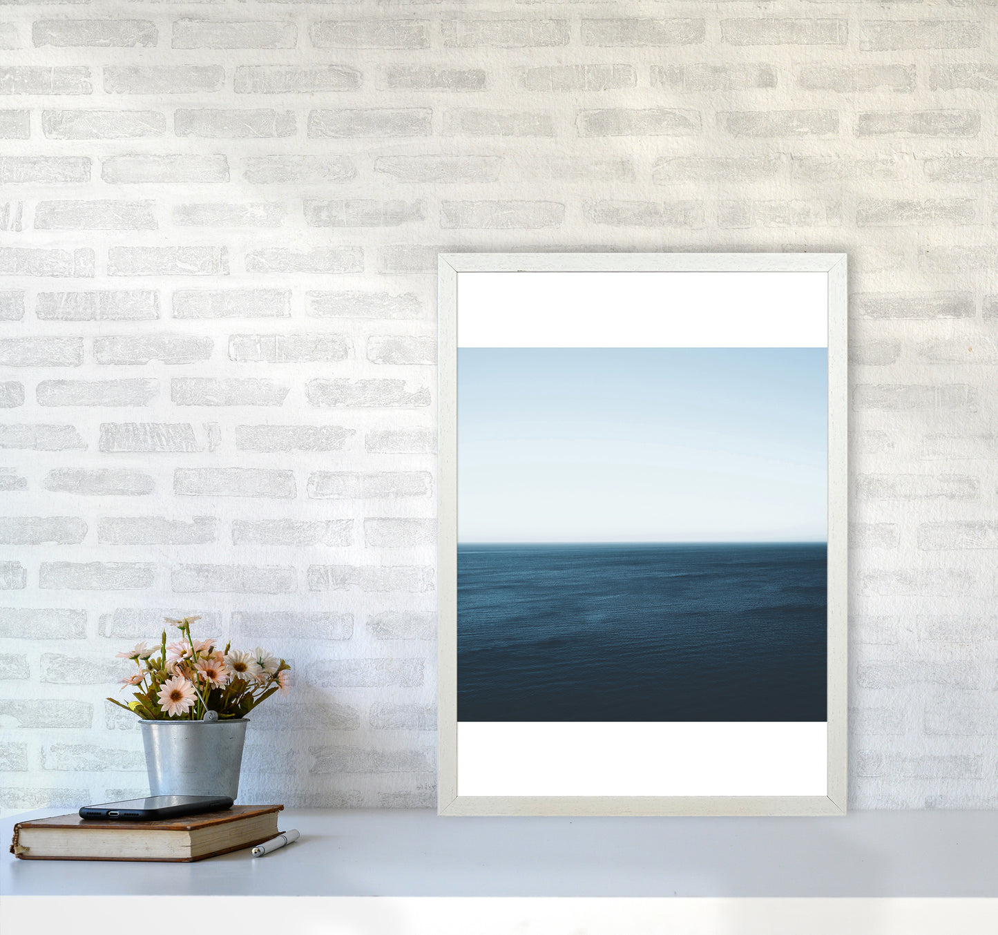 Minimal Ocean Photography Art Print by Seven Trees Design A2 Oak Frame