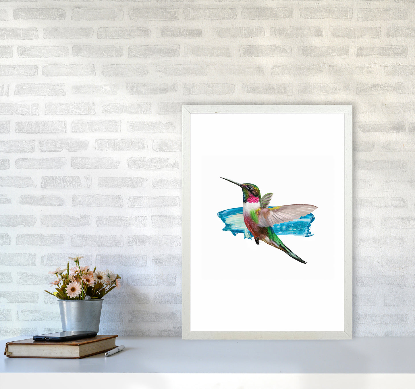 Modern Humingbird II Art Print by Seven Trees Design A2 Oak Frame