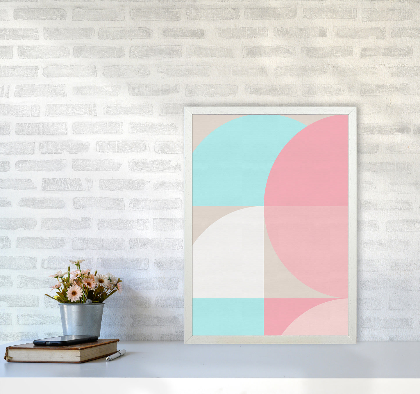 Scandinavian Shapes II Abstract Art Print by Seven Trees Design A2 Oak Frame