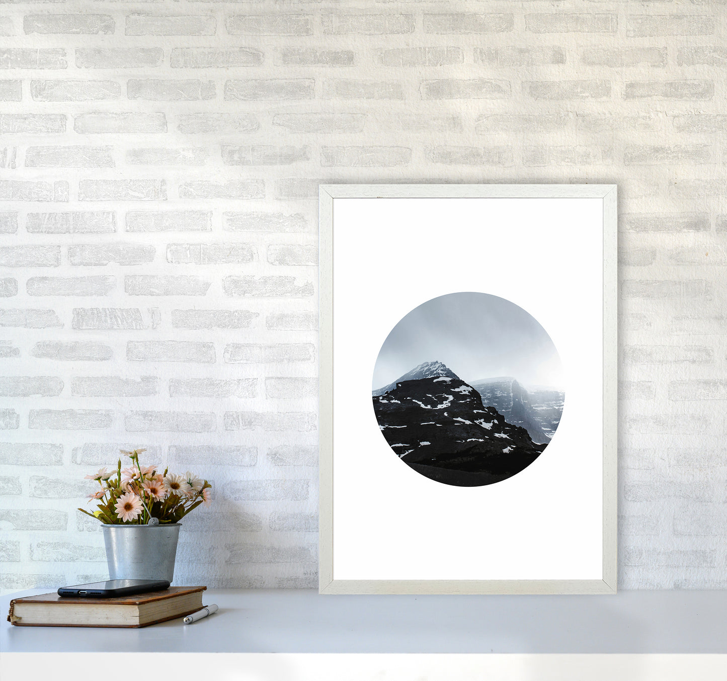 Snow Mountains Photography Art Print by Seven Trees Design A2 Oak Frame