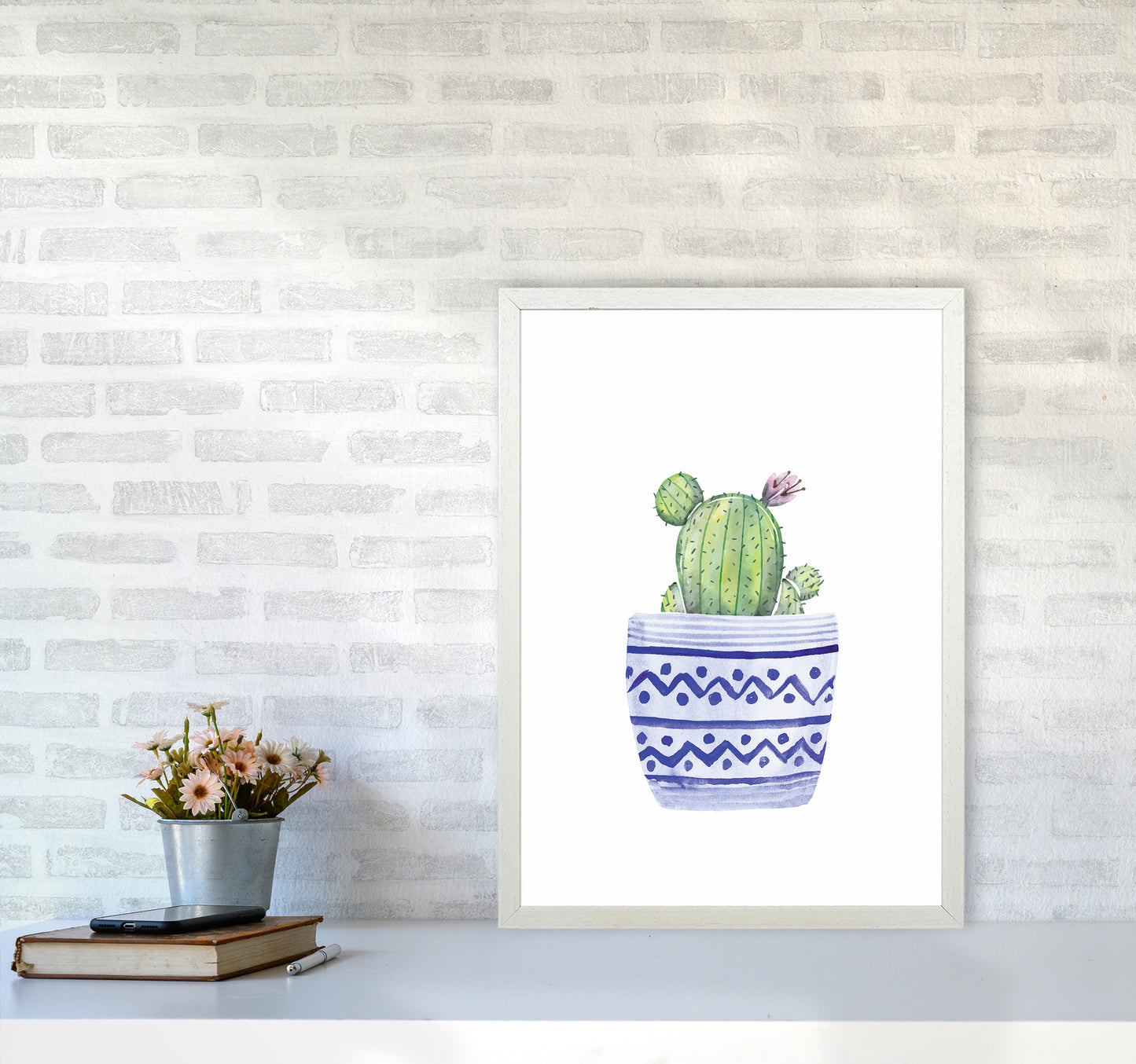 The Blue Cacti Art Print by Seven Trees Design A2 Oak Frame