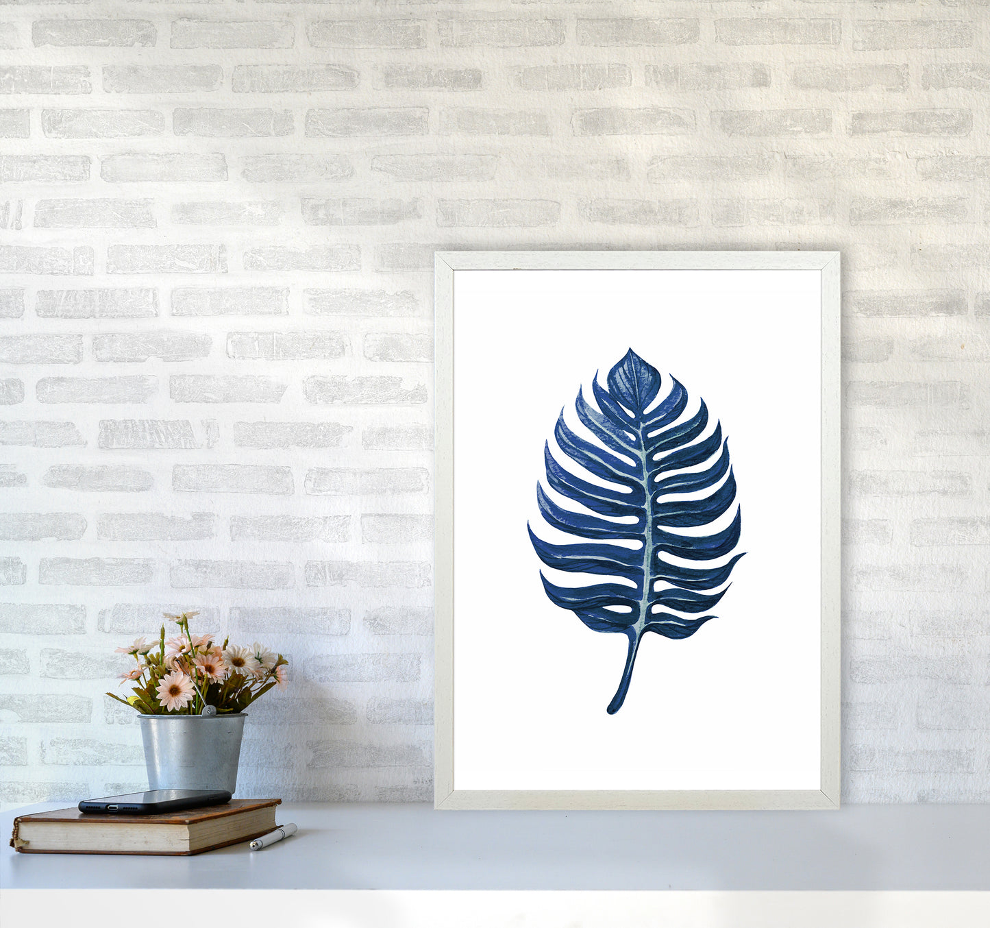 Watercolor Blue Leaf II Art Print by Seven Trees Design A2 Oak Frame