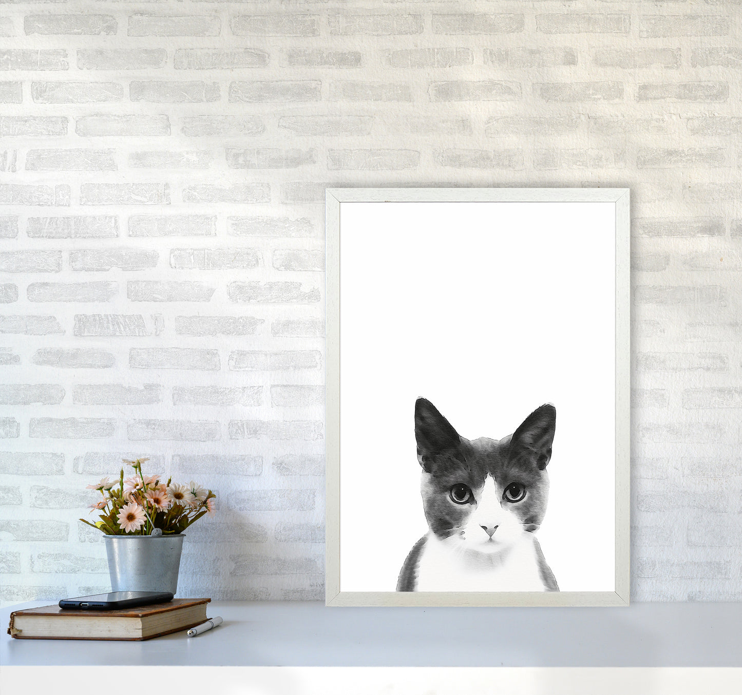 Watercolor Cat Art Print by Seven Trees Design A2 Oak Frame