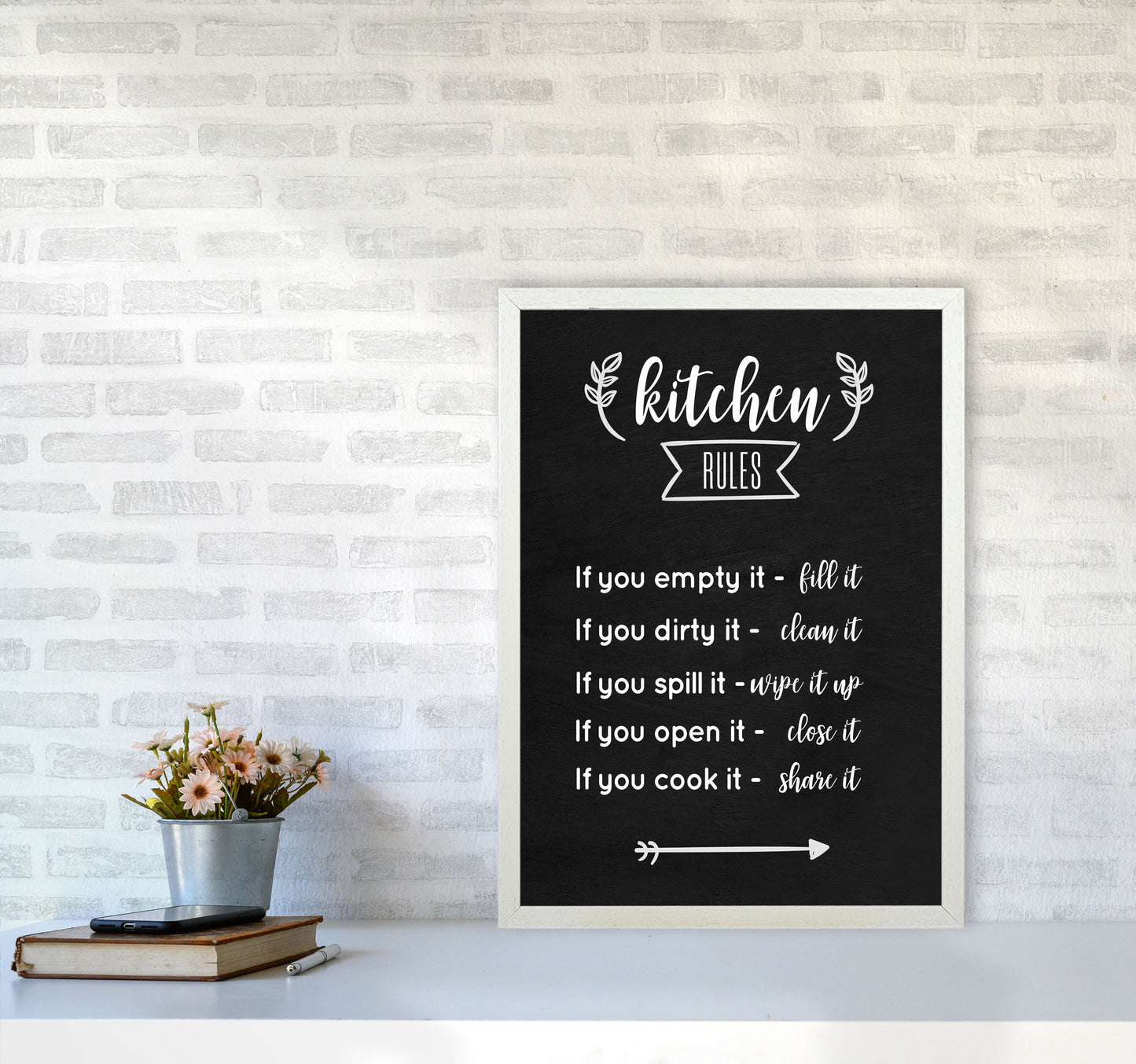 Kitchen rules Art Print by Seven Trees Design A2 Oak Frame